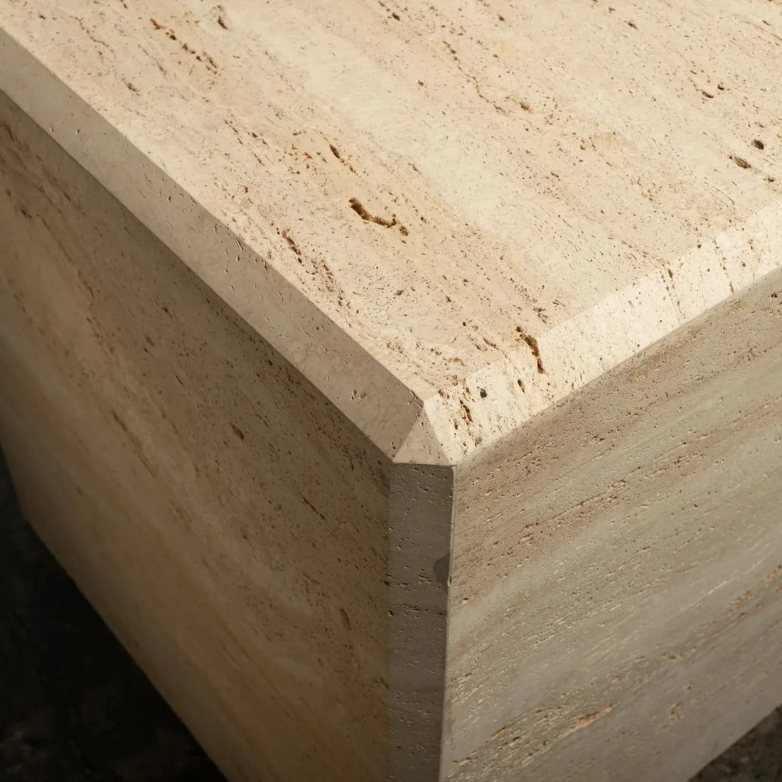 1980s Travertine Marble Stone Monumental X-Large Cube Side End Tables - a Pair - 5