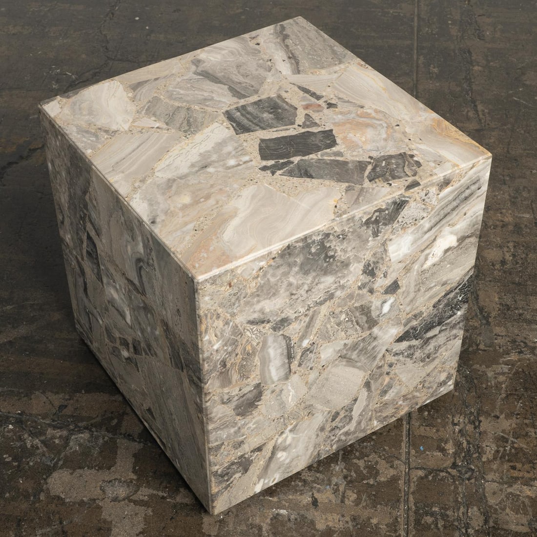 1980s Marble Stone Cube Mosaic Side End Accent Table Italian Modern - 4
