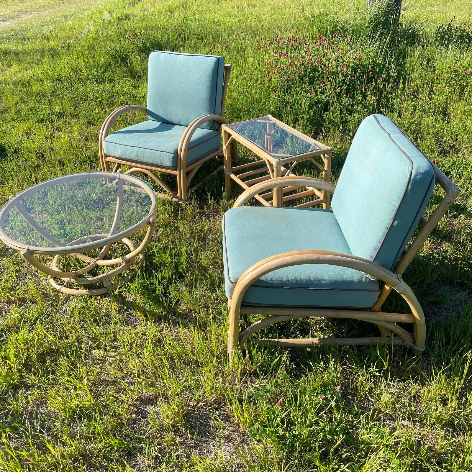 1980s Bamboo and Rattan Outdoor Patio Furniture Set- 4 Pieces - 3