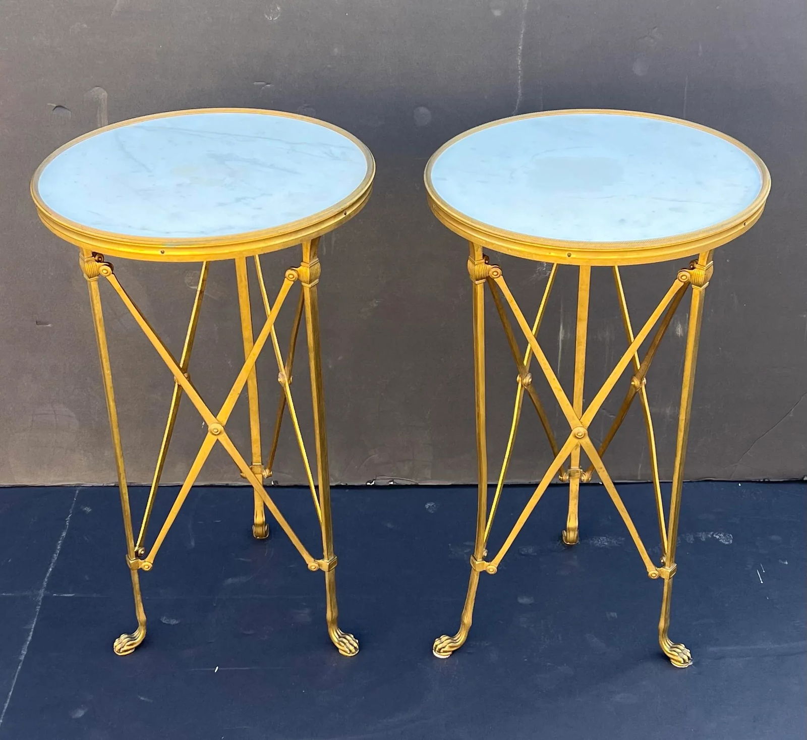 A Pair of French Late 19th Century Neo-Classical Gold Dore Ormolu and White Carrara Marble Gué - 3