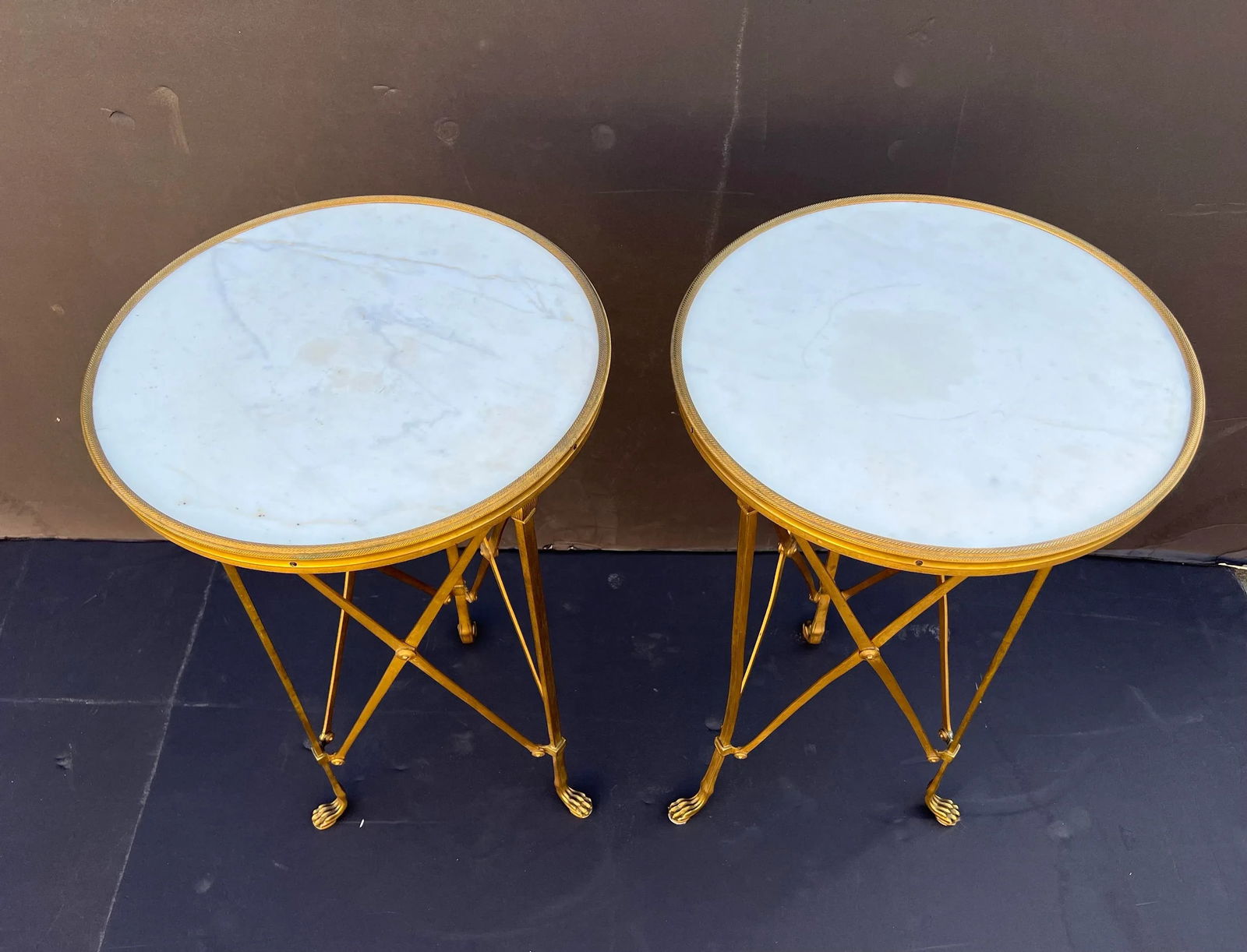 A Pair of French Late 19th Century Neo-Classical Gold Dore Ormolu and White Carrara Marble Gué - 7