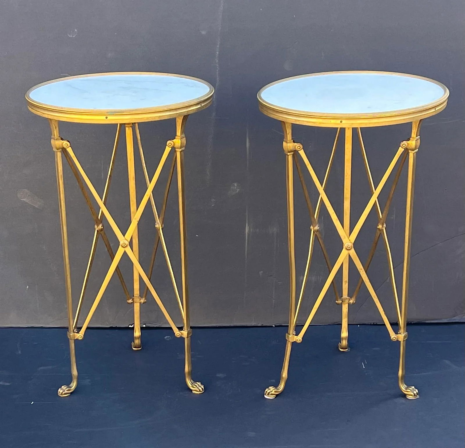 A Pair of French Late 19th Century Neo-Classical Gold Dore Ormolu and White Carrara Marble Gué - 8