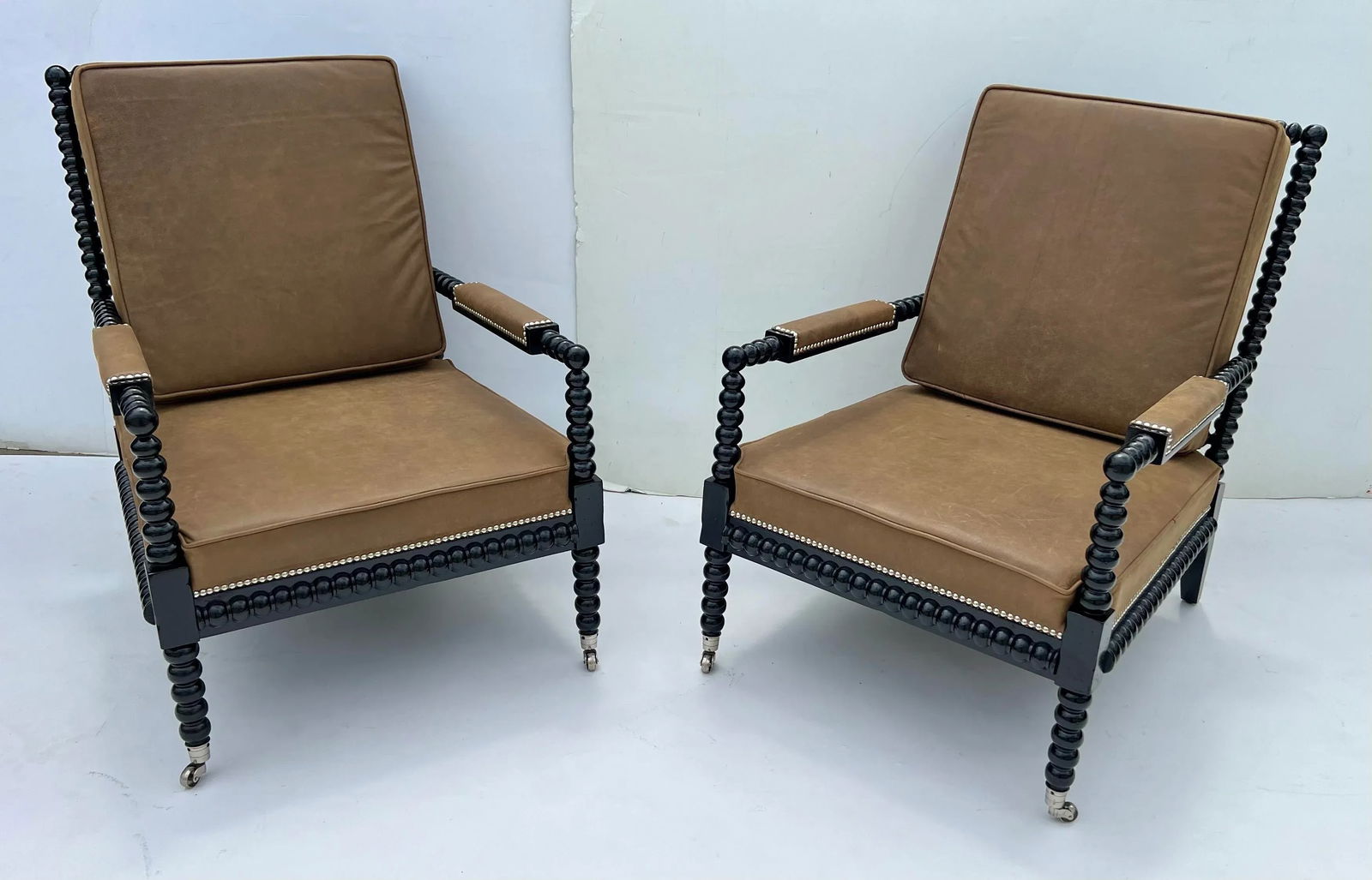 Ralph Lauren Vintage Bohemian Spindle Leather Chairs- Set of 2 - 3