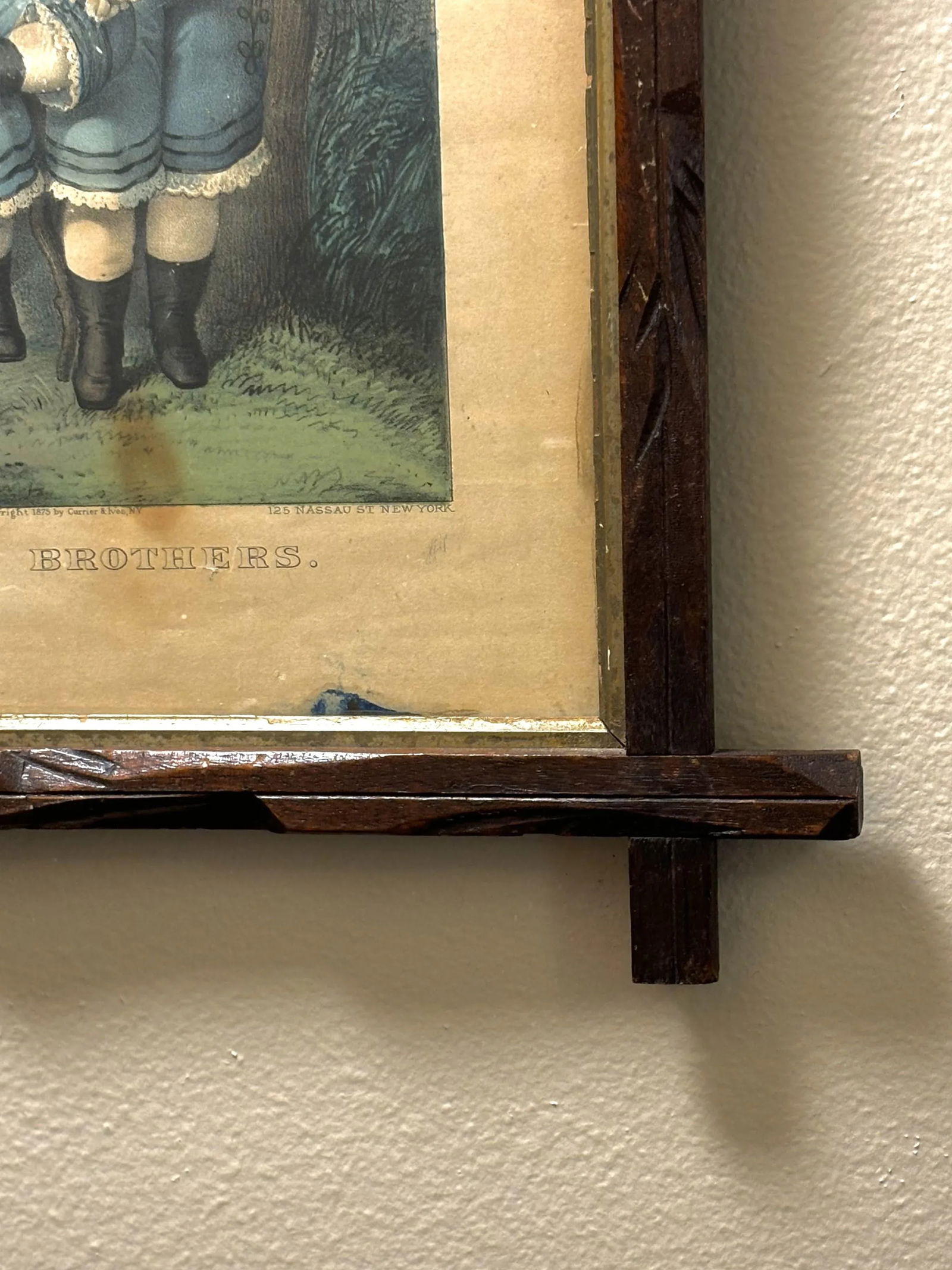 Currier & Ives "Little Brothers" Lithograph, 1875, Framed - 2