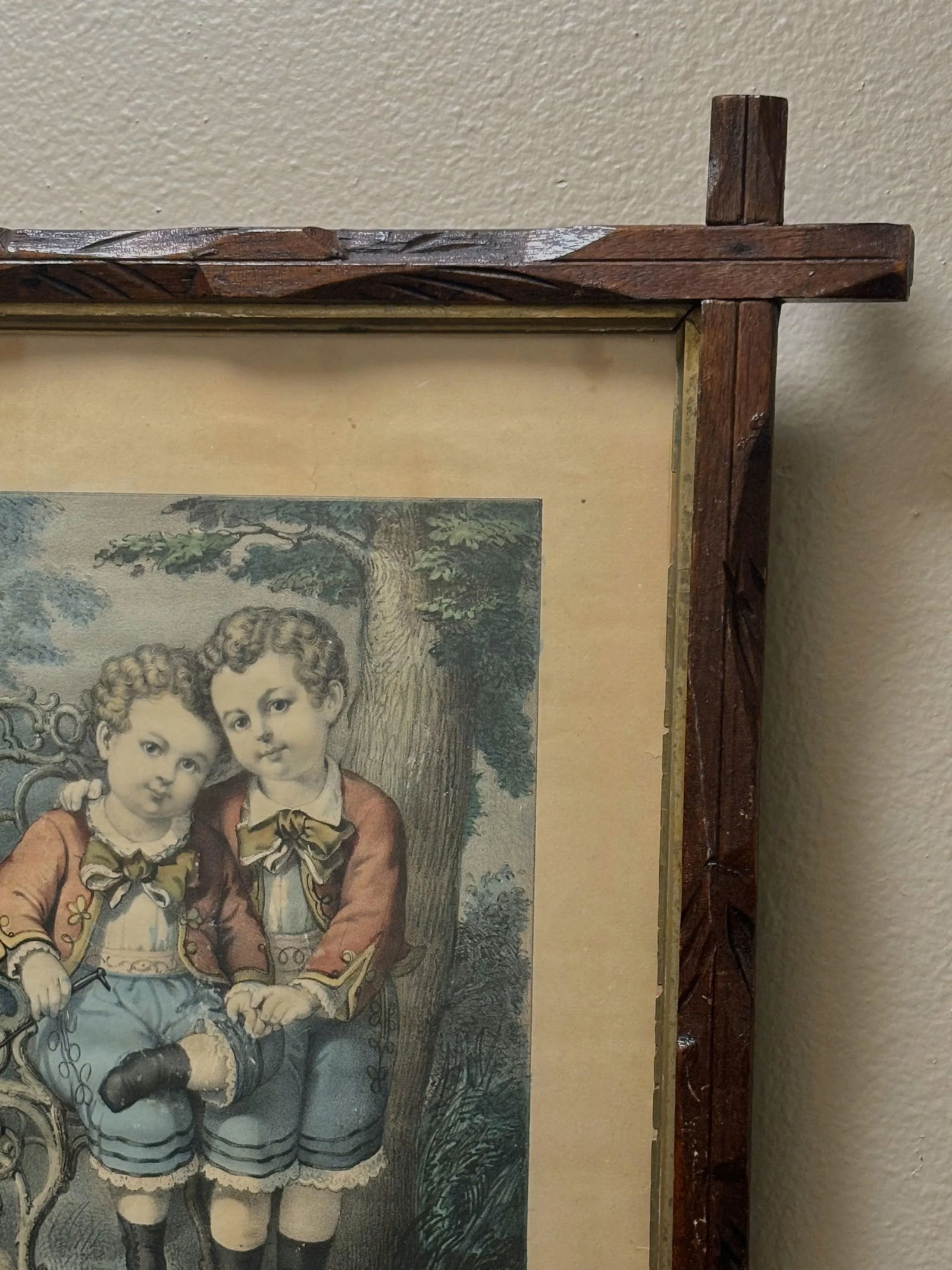 Currier & Ives "Little Brothers" Lithograph, 1875, Framed - 4