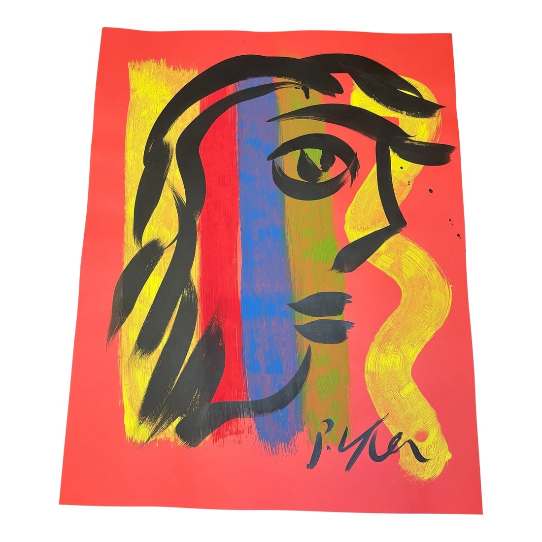 Late 20th Century Original Peter Keil Abstract Portrait Acrylic Painting on Red Paper: Abstract Portrait Acrylic Painting on Red Poster 28"H x 22"W Peter Robert Keil, a German artist born in 1942, has led a life immersed in creativity and expression. Known for his vibrant and emotive