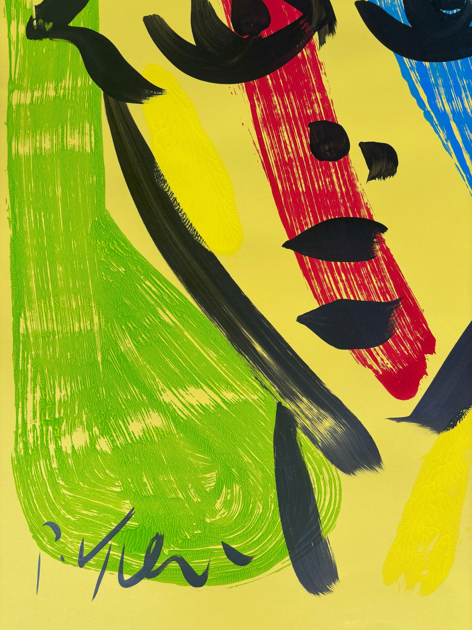 Late 20th Century Original Peter Keil Abstract Portrait Acrylic Painting on Yellow Paper - 2