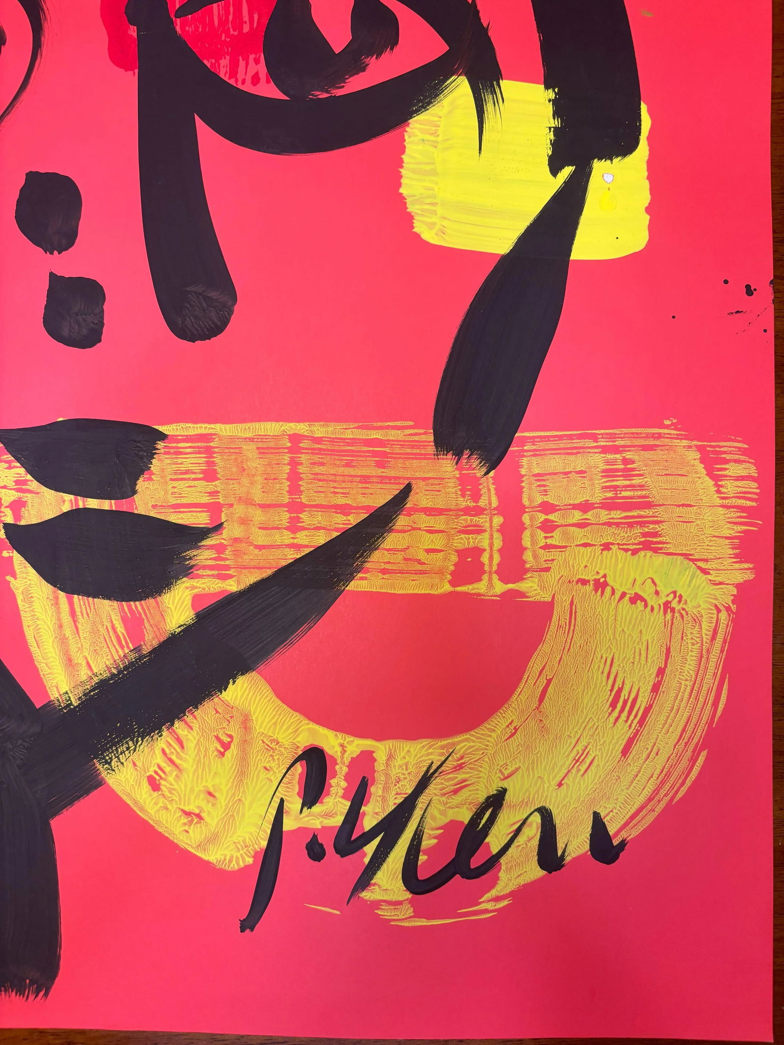 Late 20th Century Original Peter Keil Abstract Portrait Geometric Acrylic Painting on Red Paper - 2