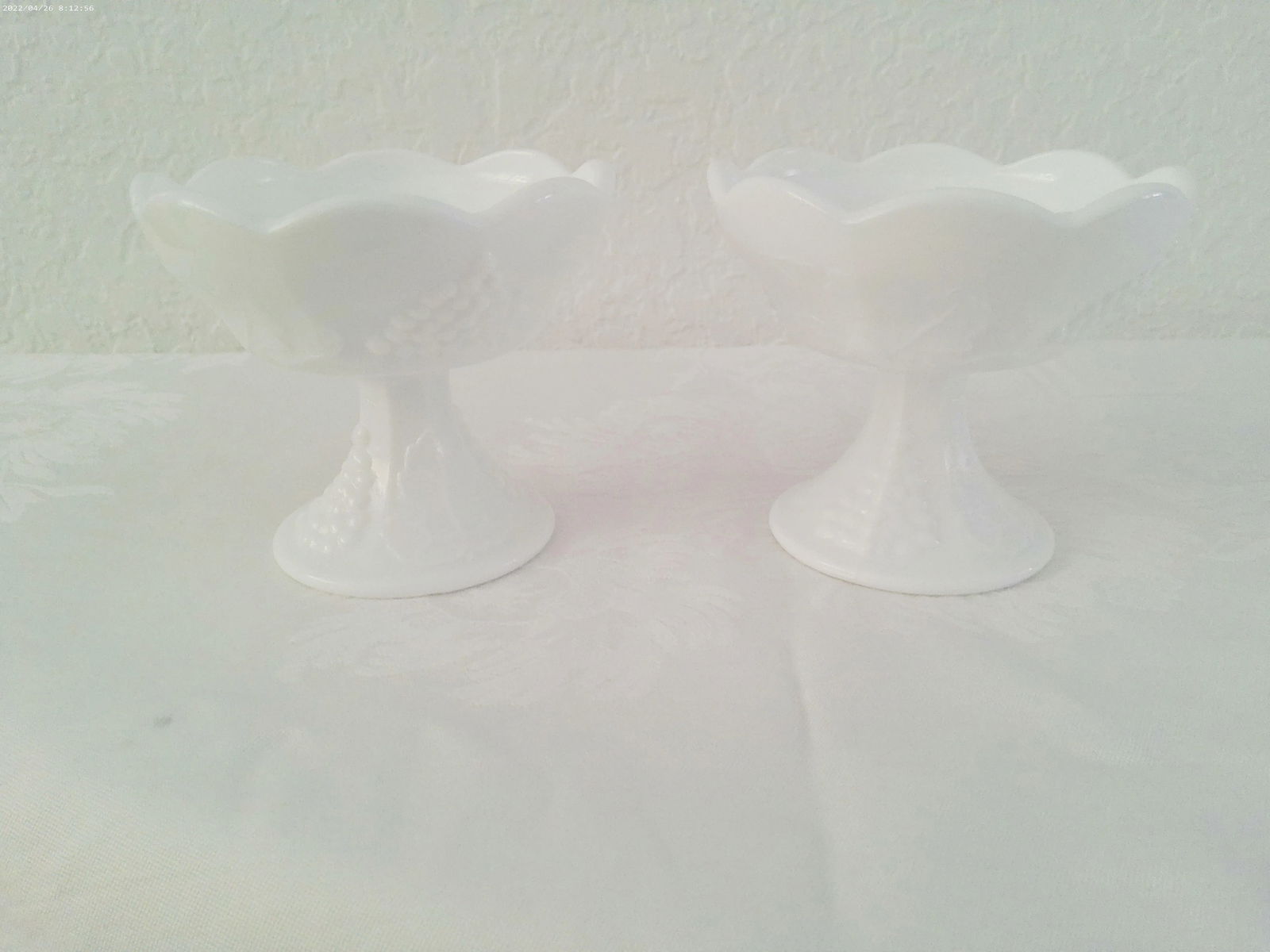 Mid-Century Harvest Grape Milk Glass Candle Holders, a Pair - 2