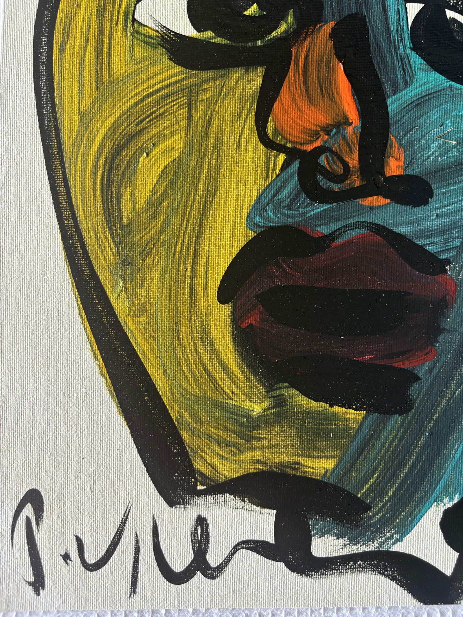 Late 20th Century Original Peter Keil Abstract Portrait Acrylic Painting on Canvas Board - 2