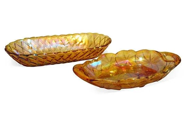 1950s Midcentury Carnival Glass Marigold Serving Dishes - A Pair - 6