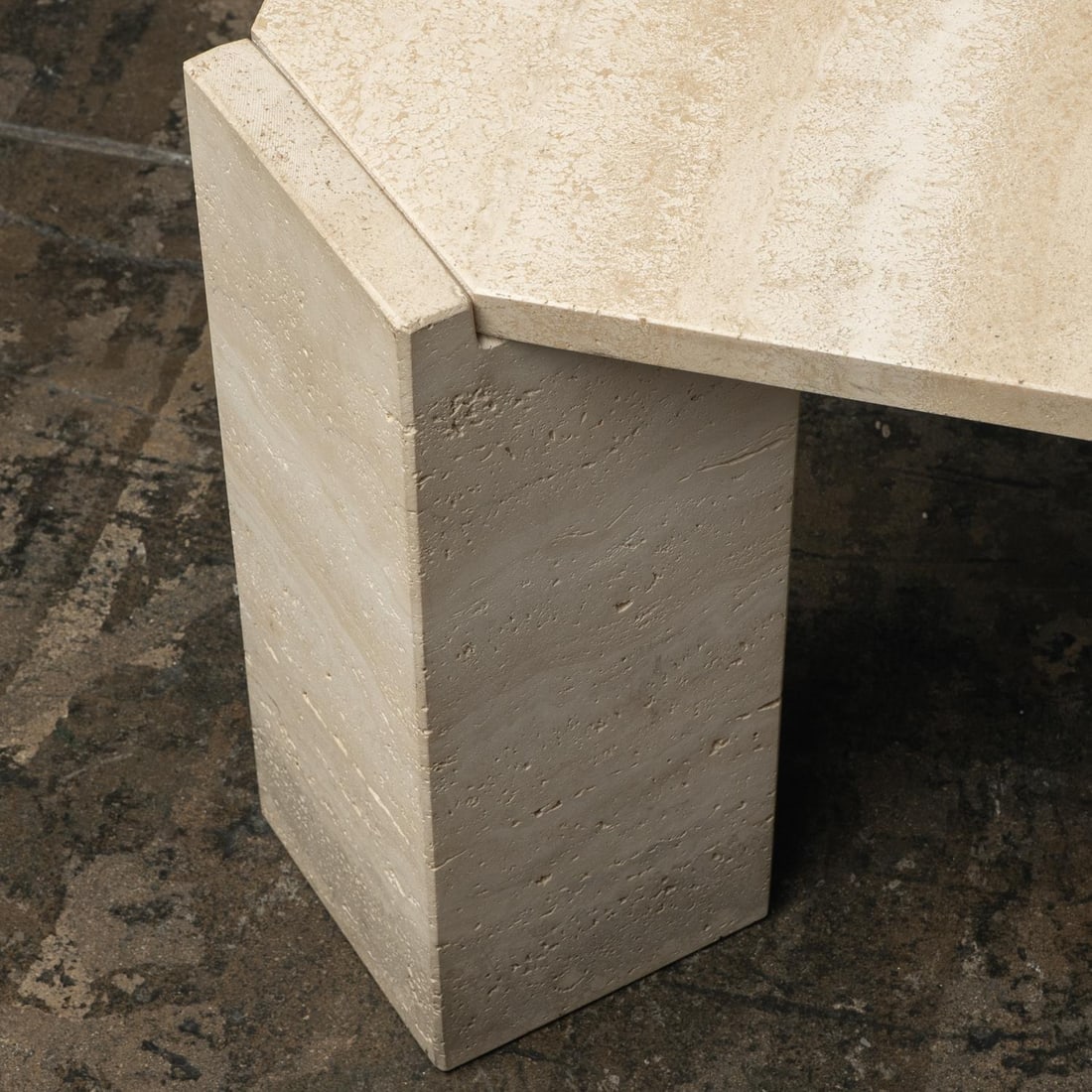 1970s Italian Artisan Travertine Marble Stone Coffee Table Style of Gae Aulente - 11