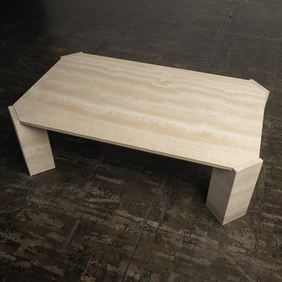 1970s Italian Artisan Travertine Marble Stone Coffee Table Style of Gae Aulente - 4