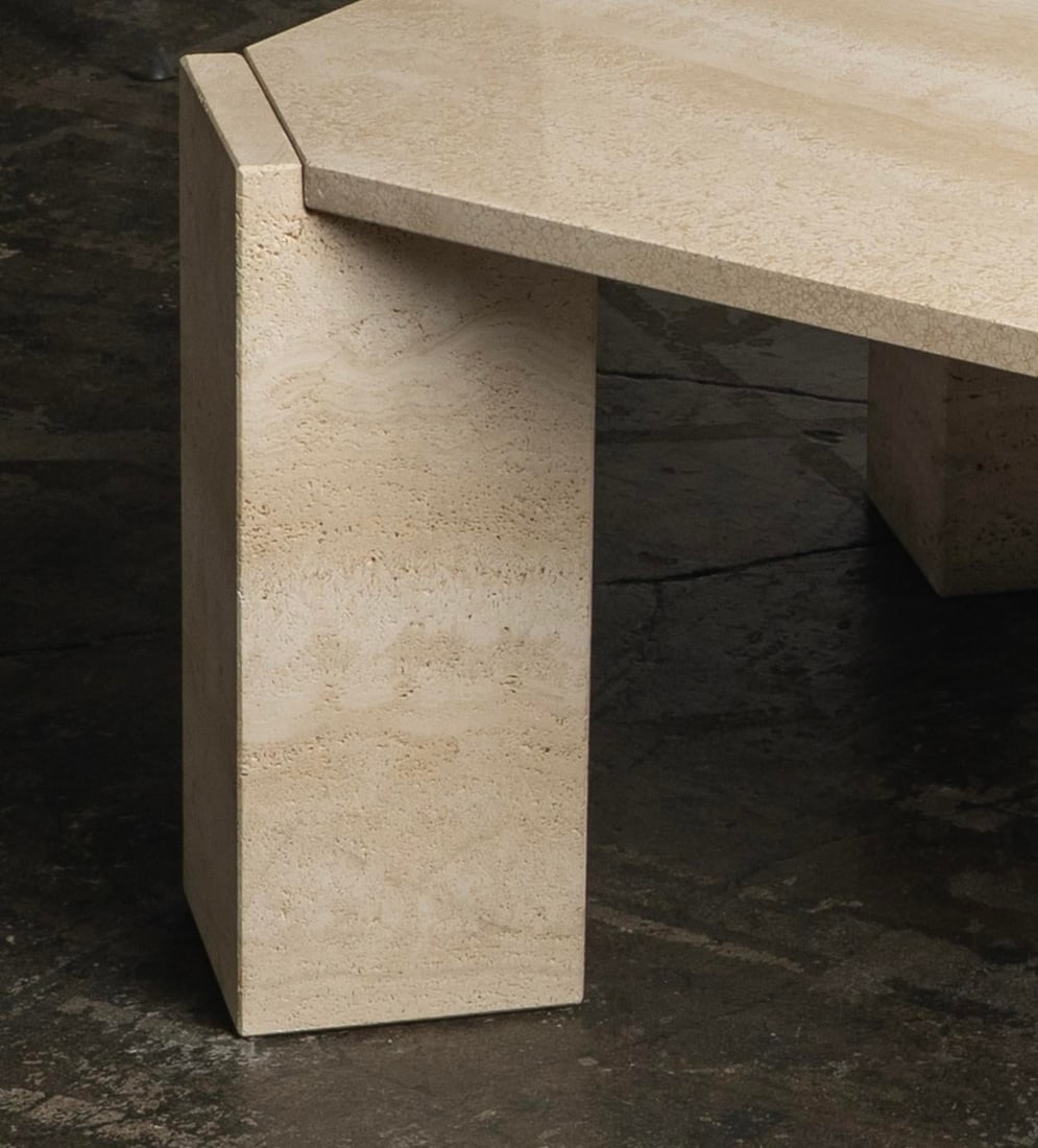 1970s Italian Artisan Travertine Marble Stone Coffee Table Style of Gae Aulente - 9