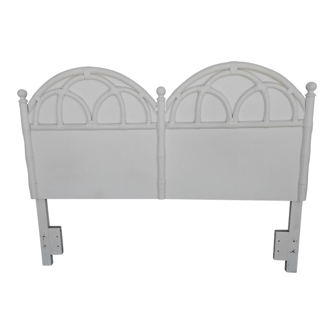 1980s Mid-Century Modern Headboard: Adorable Full-Queen Headboard. Love the wicker and bamboo combination. Such a cute style, you don't normally see in this category. Yes you can use a full mattress, boxspring, if your space is