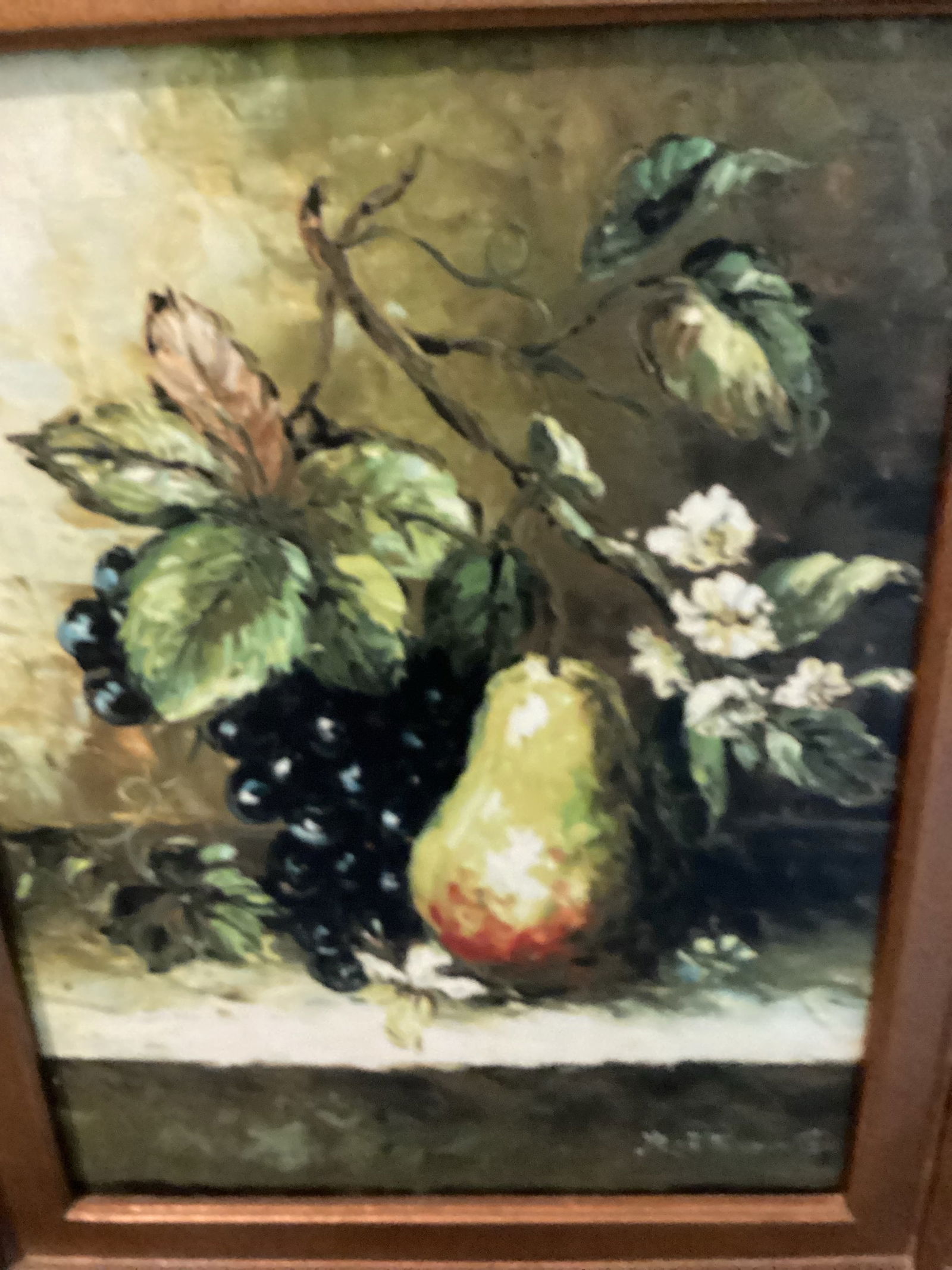 1980s Vintage Still Life Fruit Prints on Canvas With Flowers Gold Frame Signed - a Pair - 4