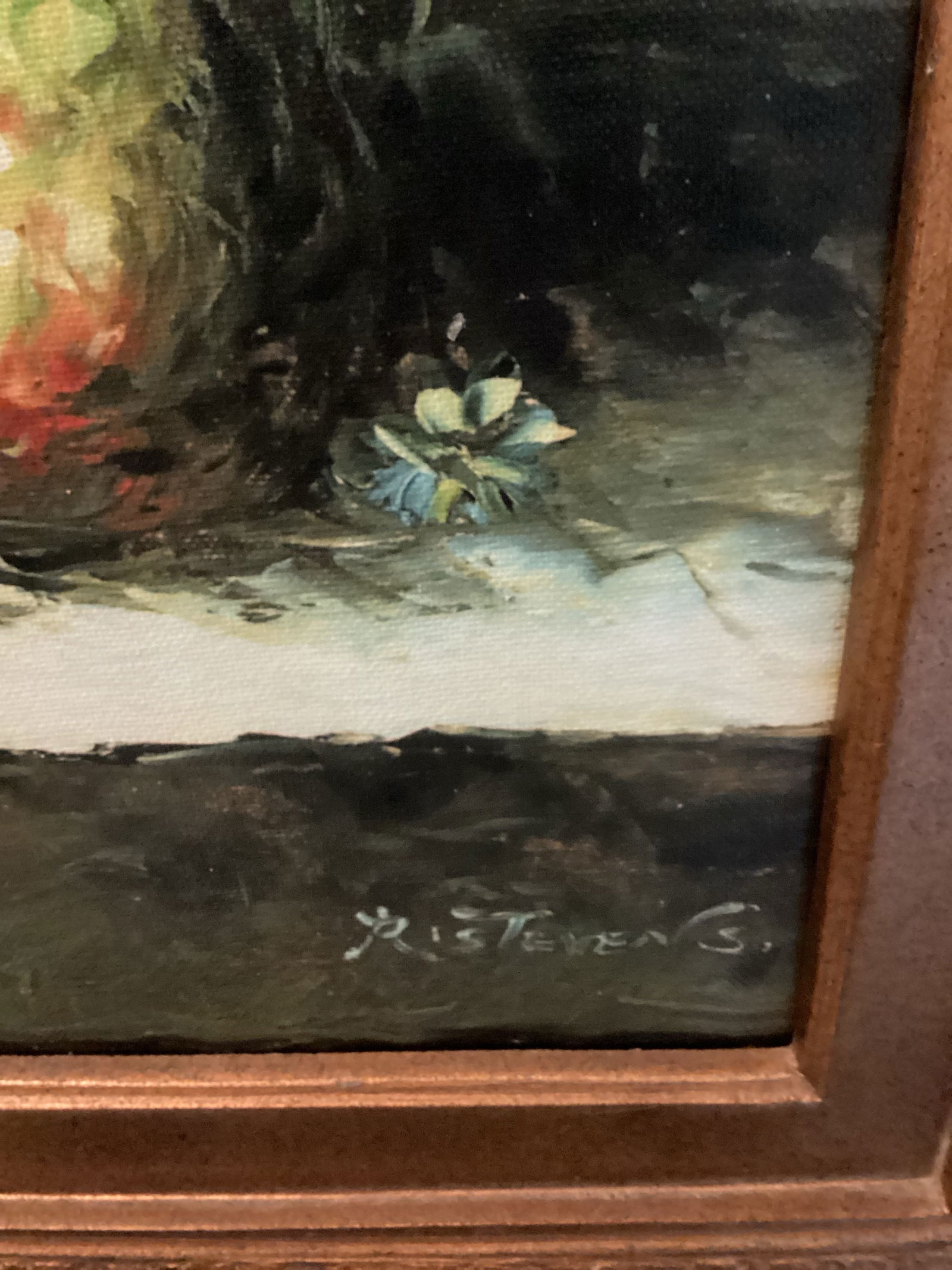 1980s Vintage Still Life Fruit Prints on Canvas With Flowers Gold Frame Signed - a Pair - 5