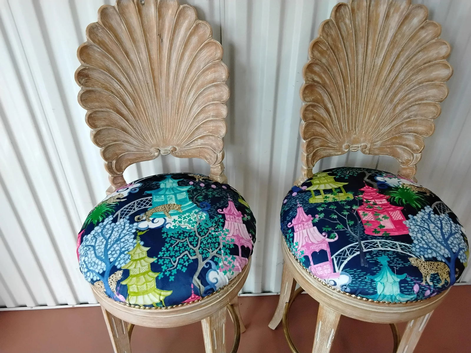 1970s Hollywood Regency Grotto Style Counter Stools - Set of 2 - 2