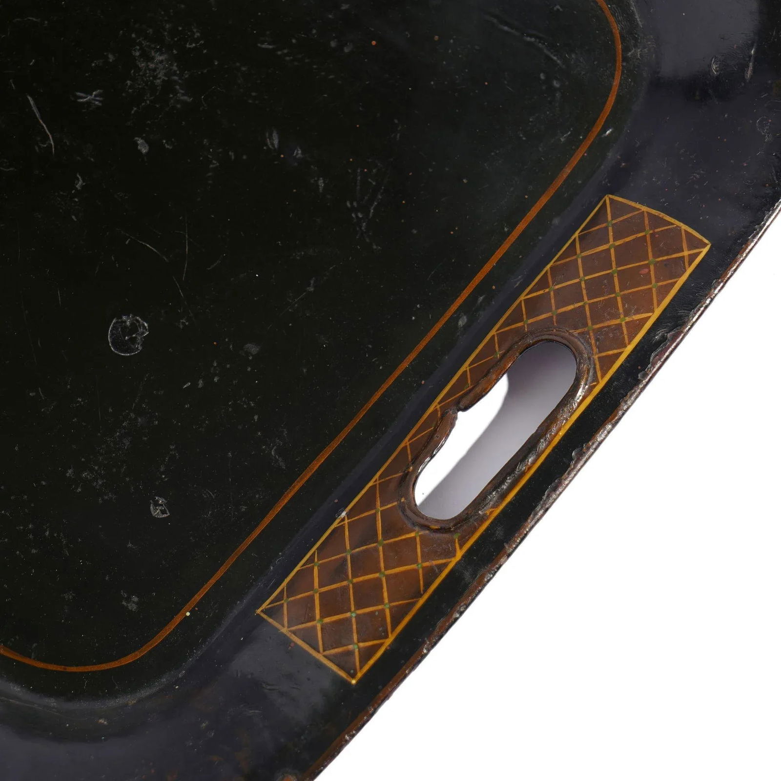 English Tole Tray With Diapered Panels on the Rolled Rim, C. 1840 - 4