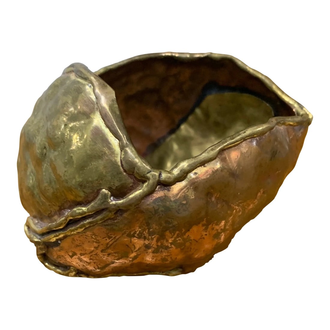 1970s Vintage French Brutalist Copper & Brass Vessel: Vintage Mini Handmade French Abstract Brutalist Copper & Brass Vessel Condition: Alterations: Original Condition Unaltered Imperfections: Some Imperfections Condition Notes: Wear Consistent with
