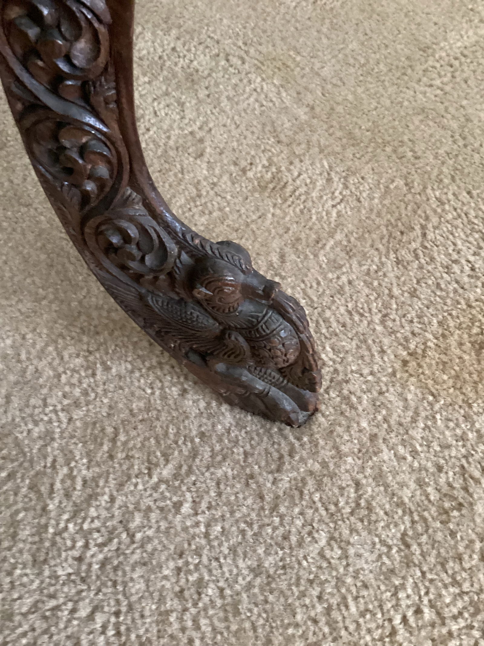 1960s Vintage Anglo-Indian Hand Crafted Hardwood Round Side Table Carved Legs & Top - 6