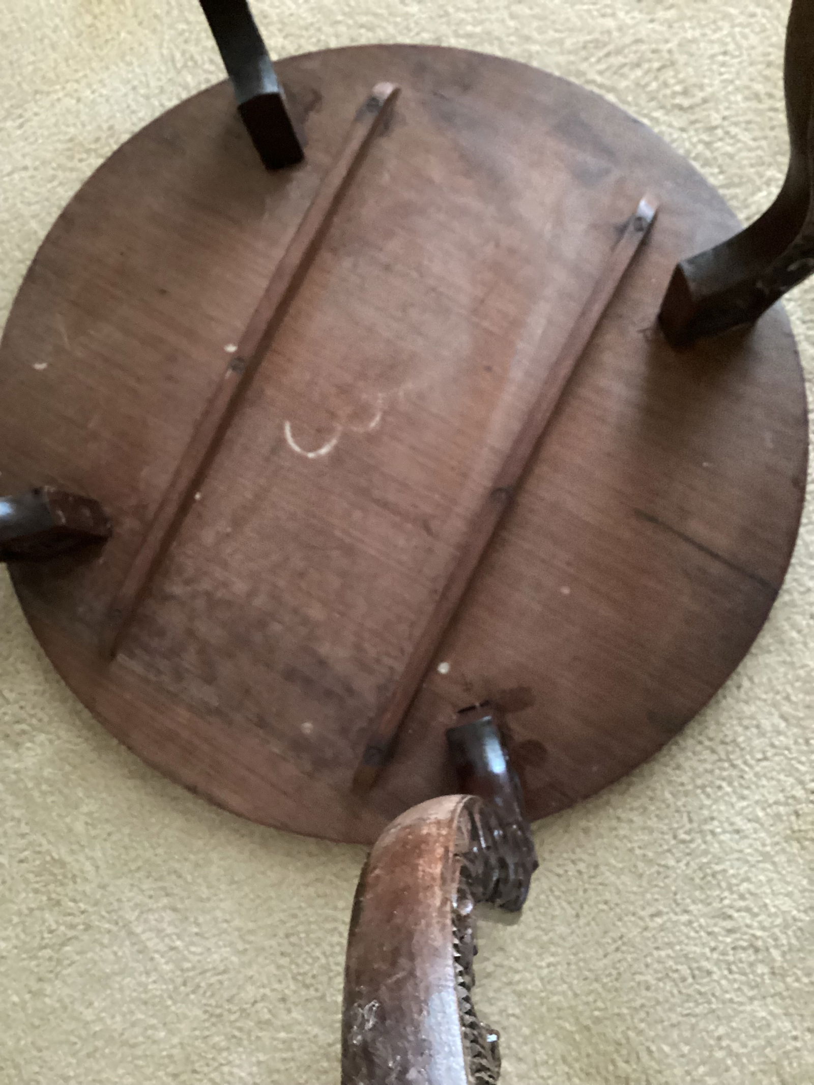 1960s Vintage Anglo-Indian Hand Crafted Hardwood Round Side Table Carved Legs & Top - 9