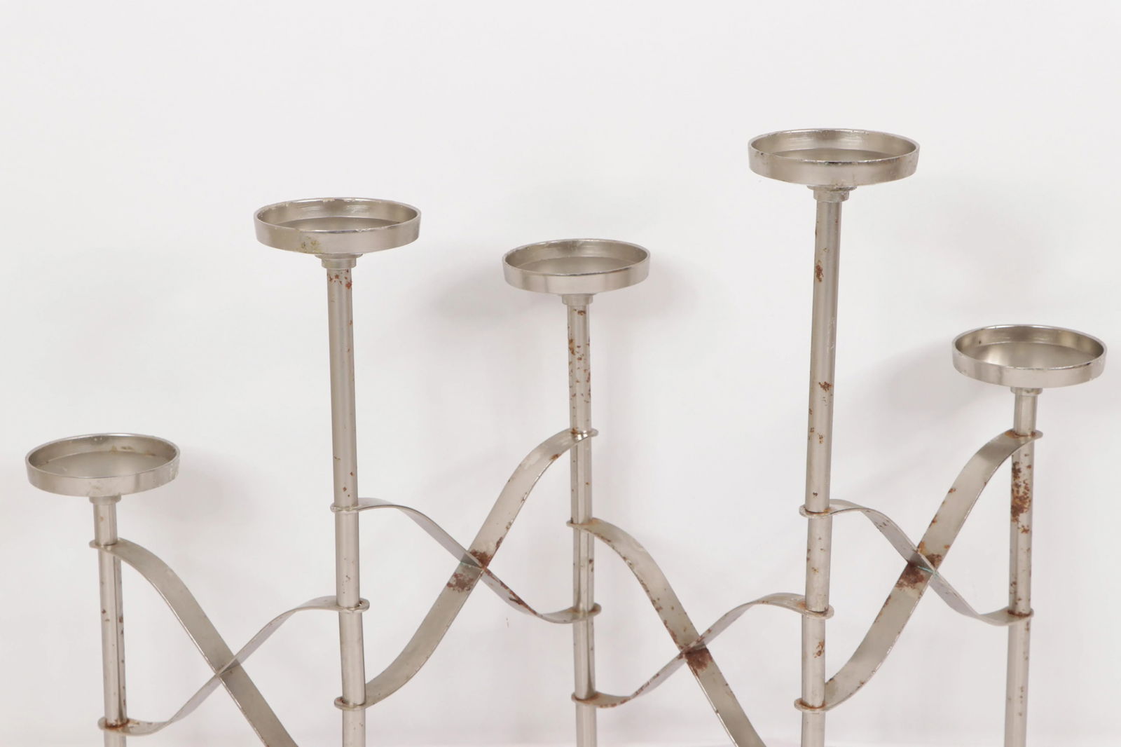 Vintage 1960s Mid-Century Modern Silver Steel 5 Piece Rotating Candle Holder - 2
