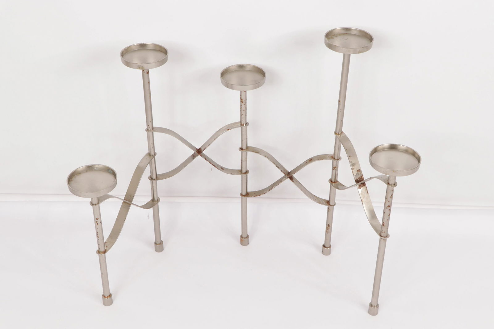Vintage 1960s Mid-Century Modern Silver Steel 5 Piece Rotating Candle Holder - 7