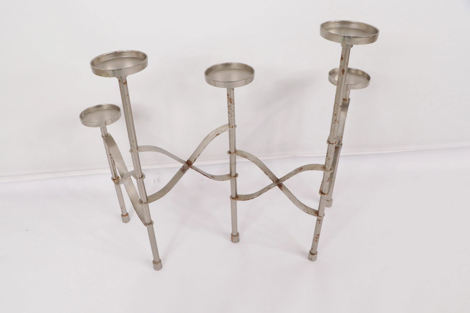 Vintage 1960s Mid-Century Modern Silver Steel 5 Piece Rotating Candle Holder - 8