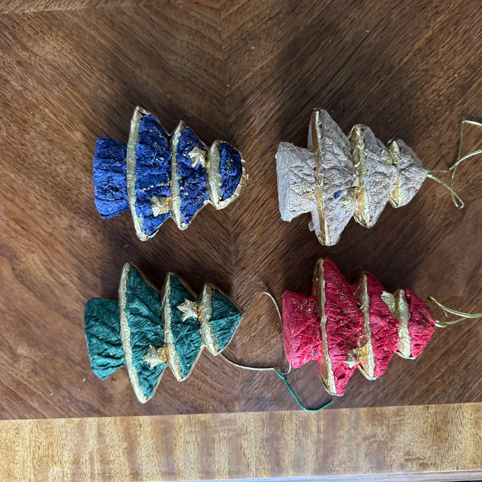 1980s Paper Mache Christmas Tree Ornaments-Set of 4 - 2