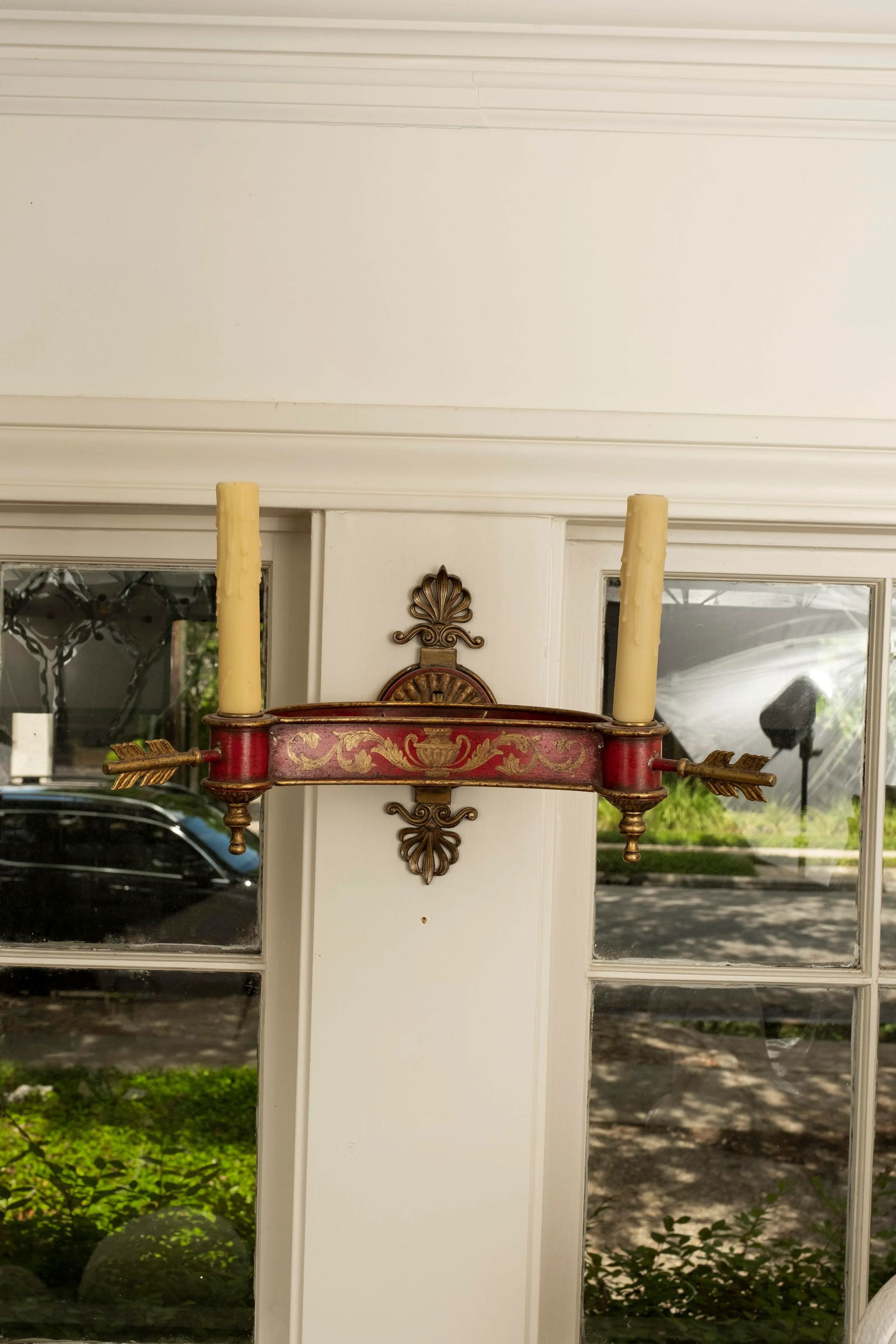 Pair of French Empire Style or Neoclassical Style Bronze and Tole Sconces - 3