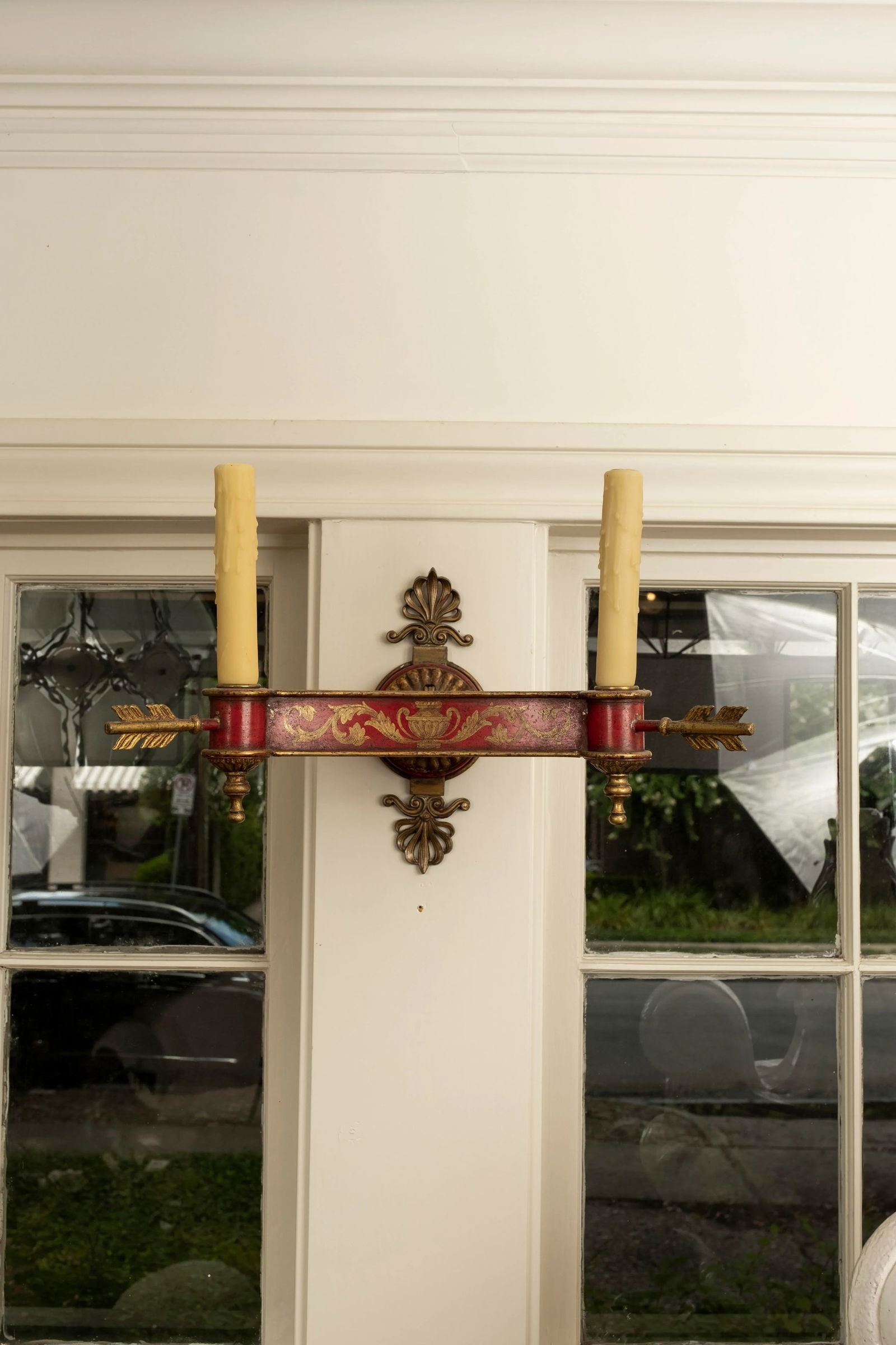 Pair of French Empire Style or Neoclassical Style Bronze and Tole Sconces - 4