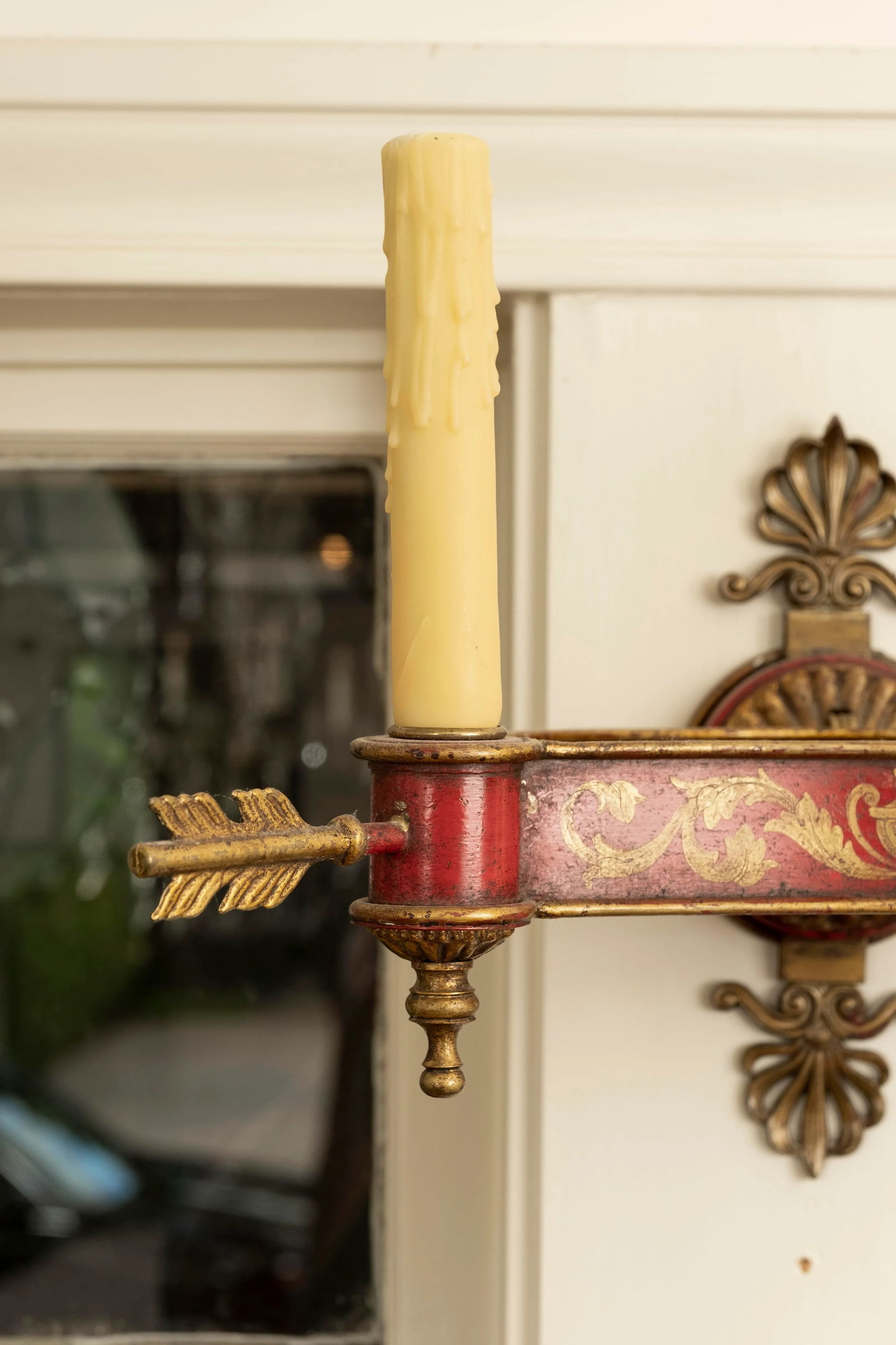 Pair of French Empire Style or Neoclassical Style Bronze and Tole Sconces - 7