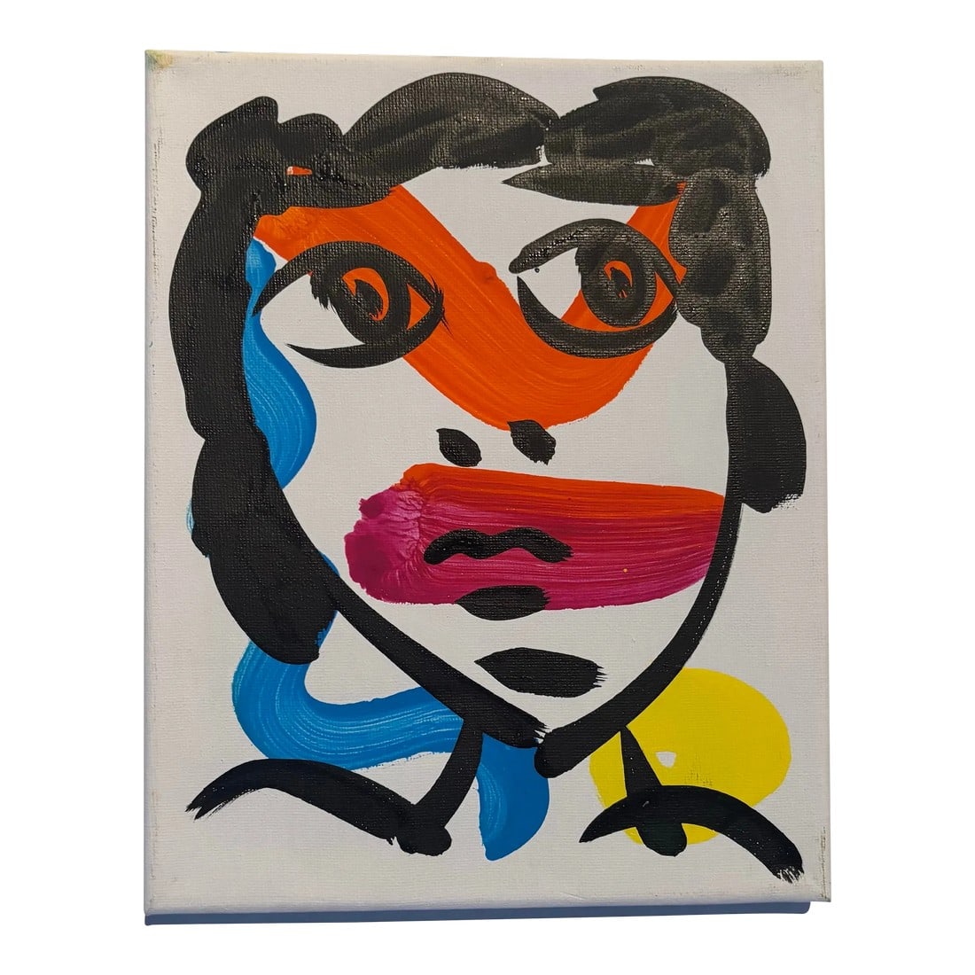 Abstract Geometric Portrait Painting on Canvas, Peter Keil: Abstract Geometric Portrait Painting on Canvas. Peter Robert Keil, a German artist born in 1942, has led a life immersed in creativity and expression. Known for his vibrant and emotive abstract