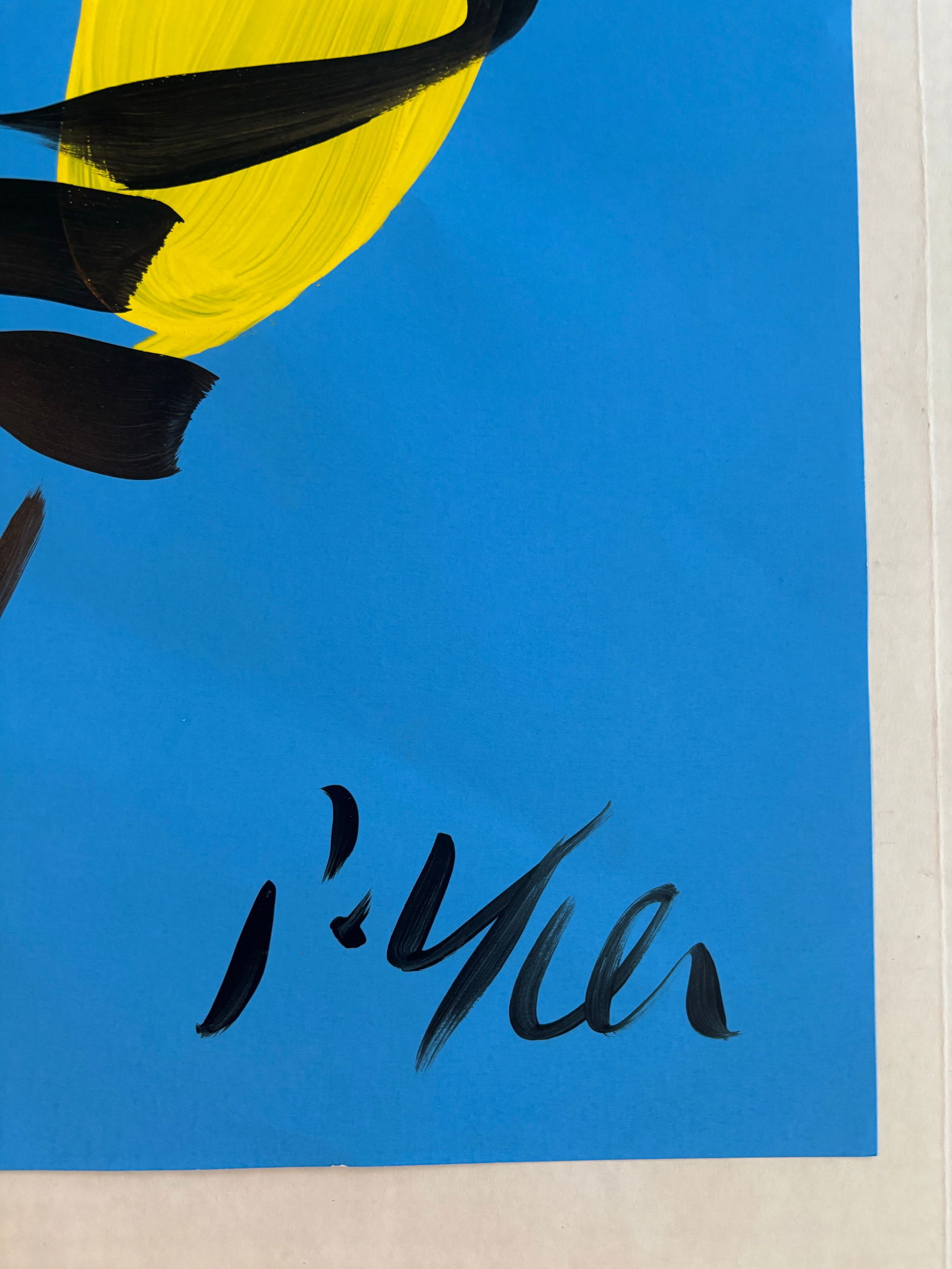 Late 20th Century Original Peter Keil Geometric Abstract Portrait Acrylic Painting on Blue Paper - 2