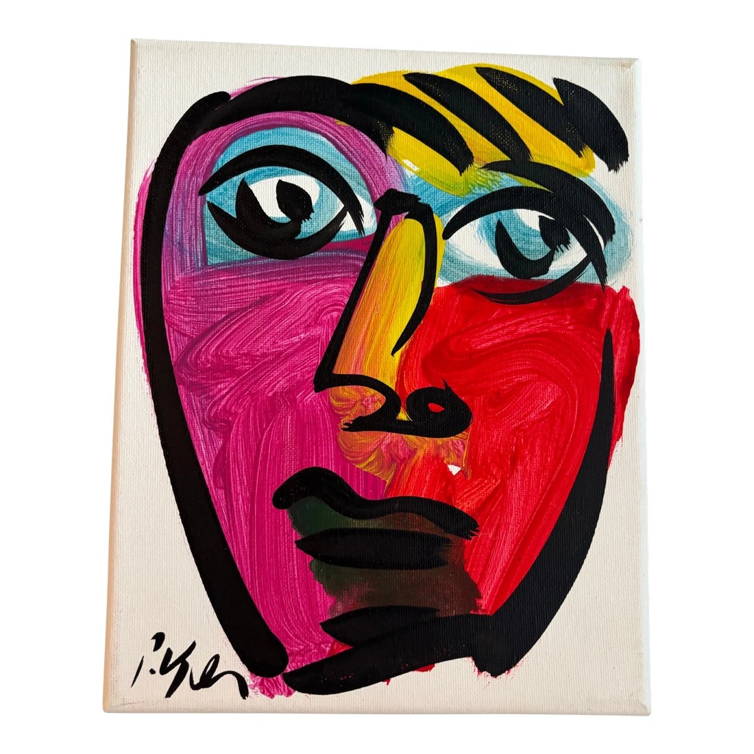 Peter Keil Abstract Portrait Painting on Canvas: Abstract Portrait on Canvas Peter Robert Keil, a German artist born in 1942, has led a life immersed in creativity and expression. Known for his vibrant and emotive abstract paintings, Keil's journey