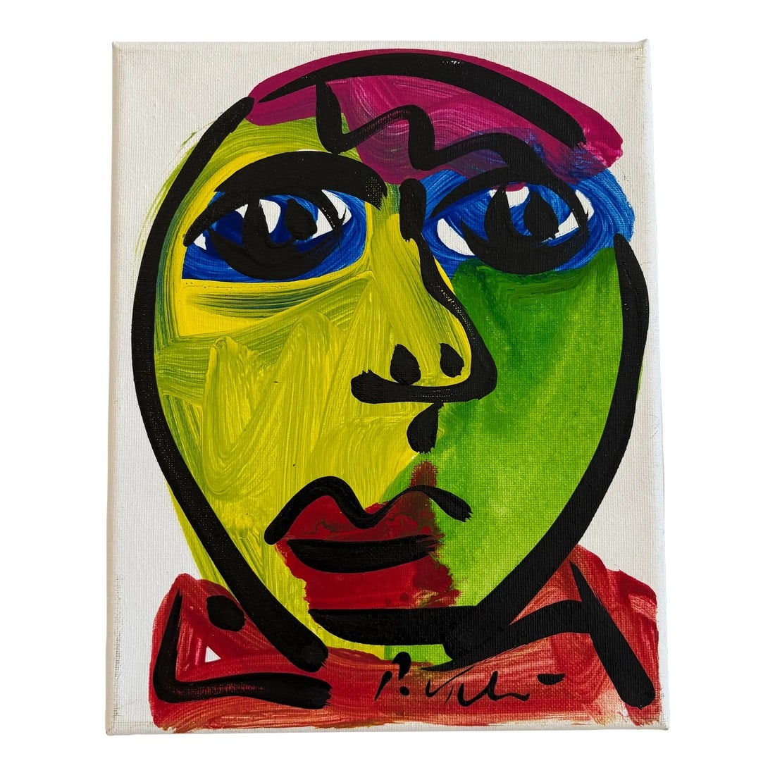 Peter Keil Abstract Portrait Painting on Canvas: Abstract Portrait on Canvas Peter Robert Keil, a German artist born in 1942, has led a life immersed in creativity and expression. Known for his vibrant and emotive abstract paintings, Keil's journey