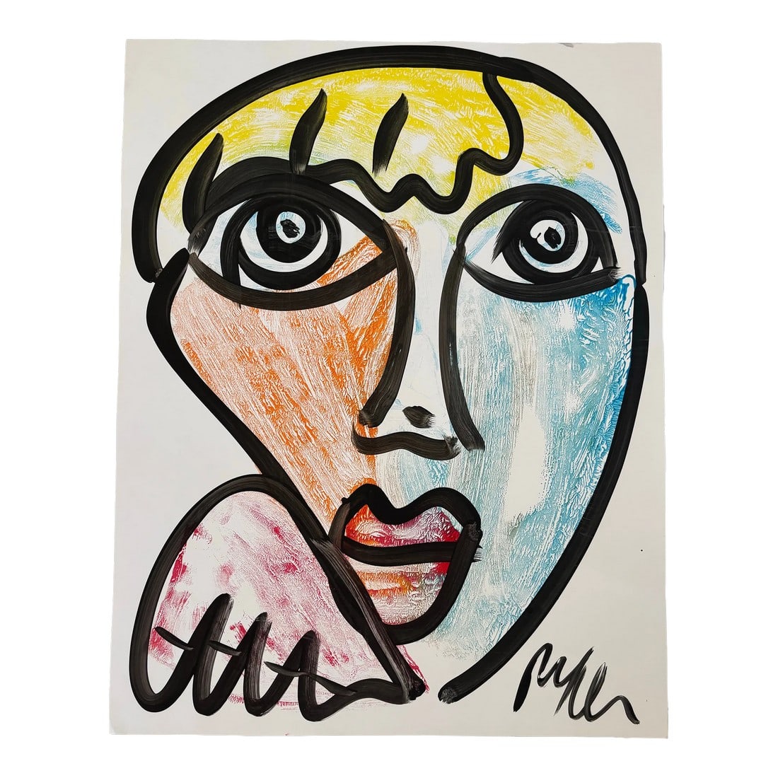 Peter Keil Abstract Portrait Acrylic on Paper: 28"H x 22"W Peter Robert Keil, a German artist born in 1942, has led a life immersed in creativity and expression. Known for his vibrant and emotive abstract paintings, Keil's journey as an artist beg
