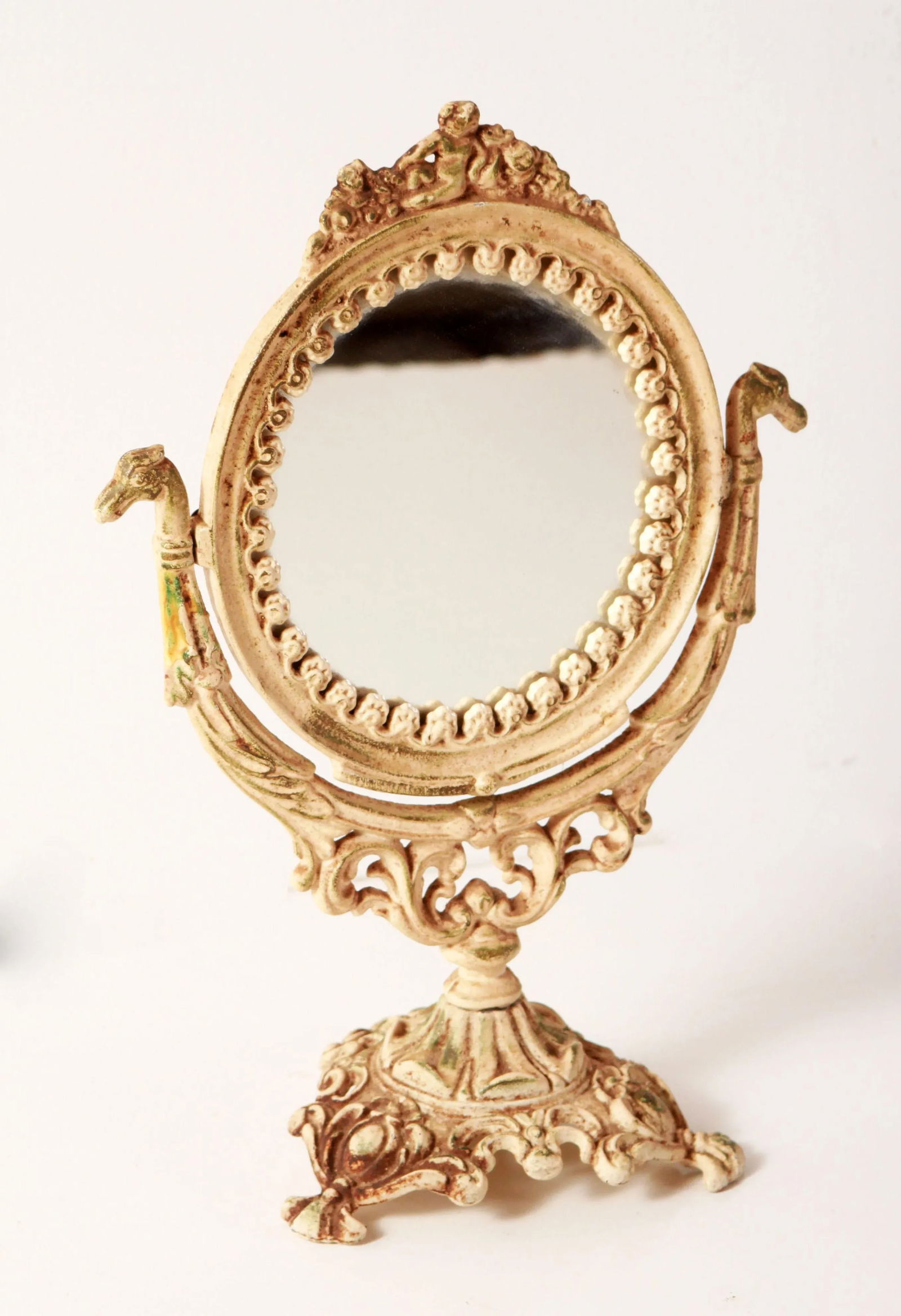 Antique White Iron Swivel Vanity / Dresser Mirror - 2