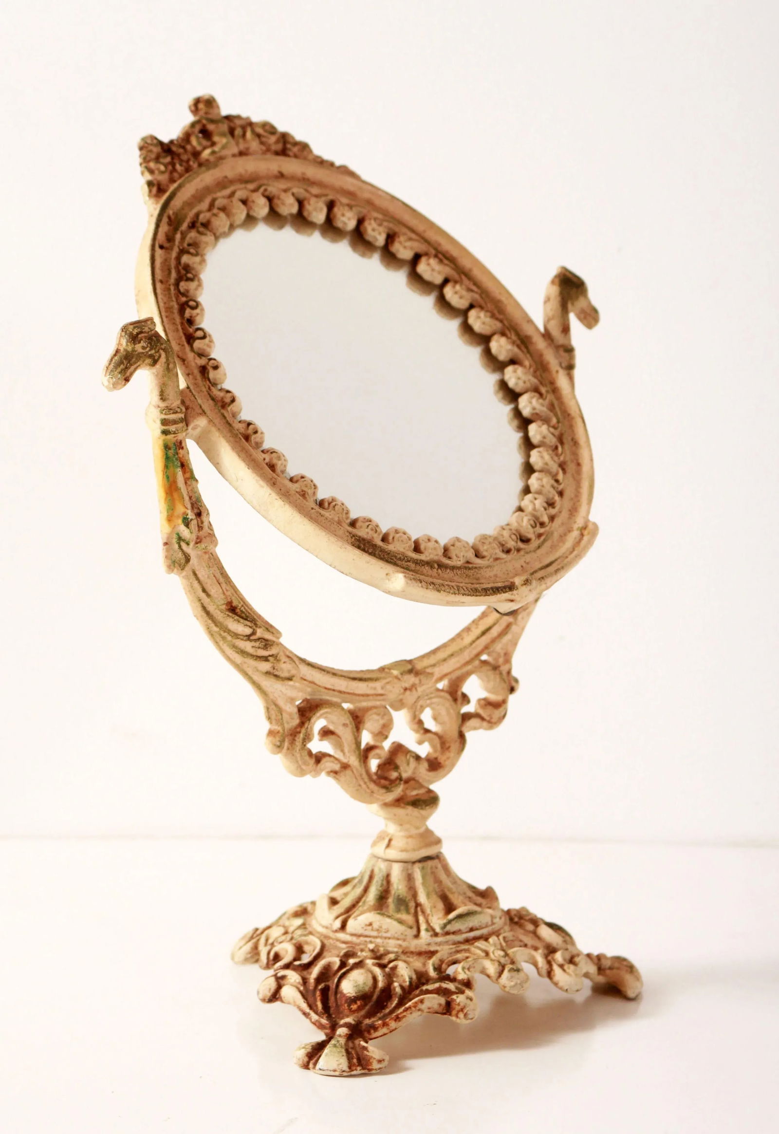 Antique White Iron Swivel Vanity / Dresser Mirror - 8