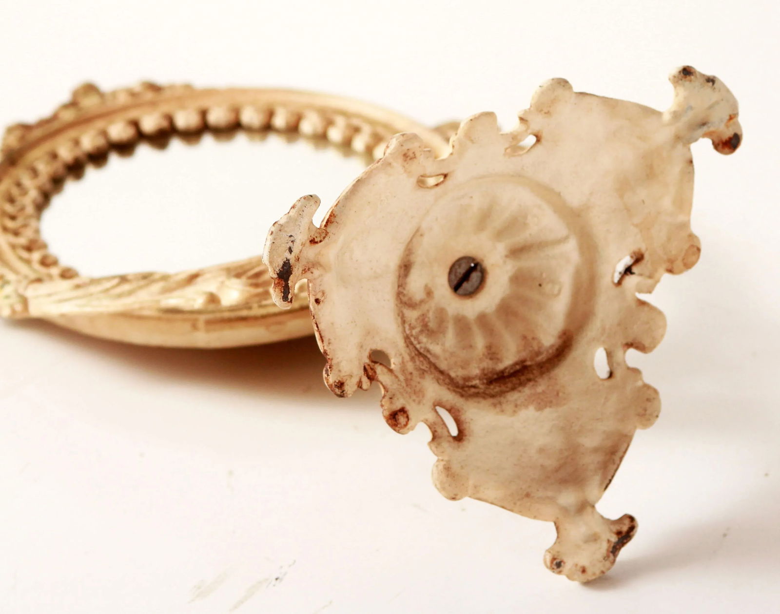 Antique White Iron Swivel Vanity / Dresser Mirror - 9