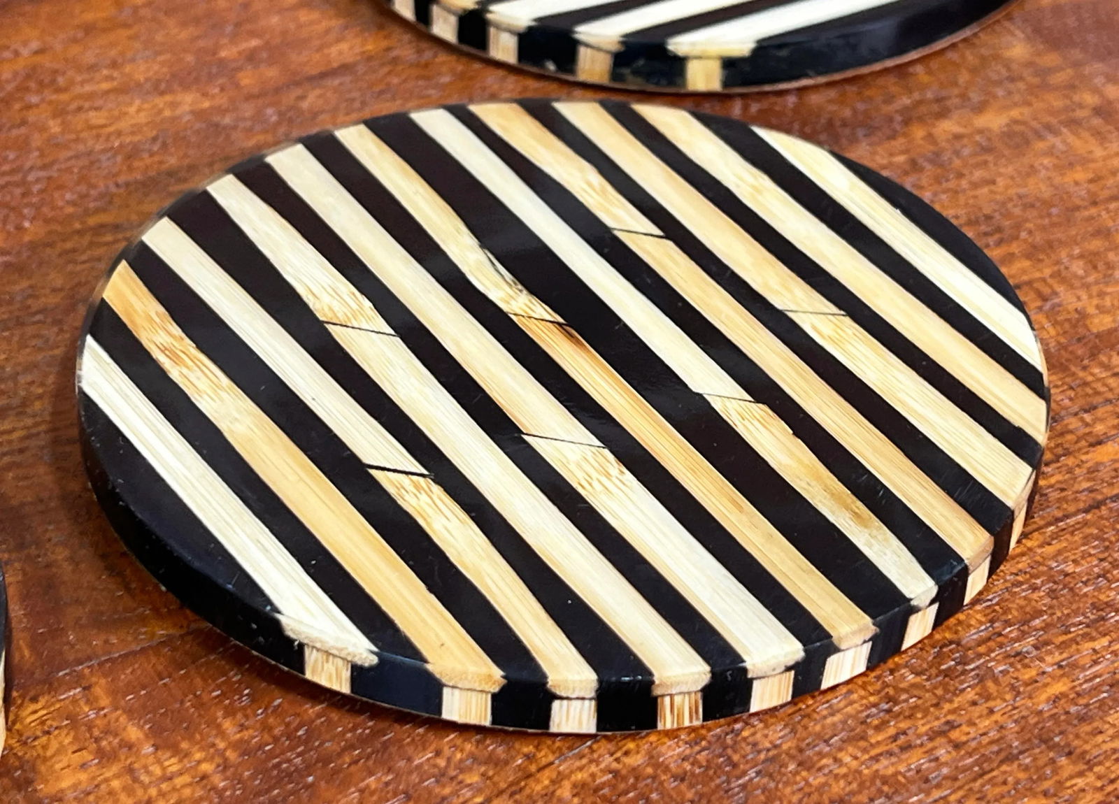 Vintage Split Bamboo Coasters W/ Arched Holder - Set of 4 - 3