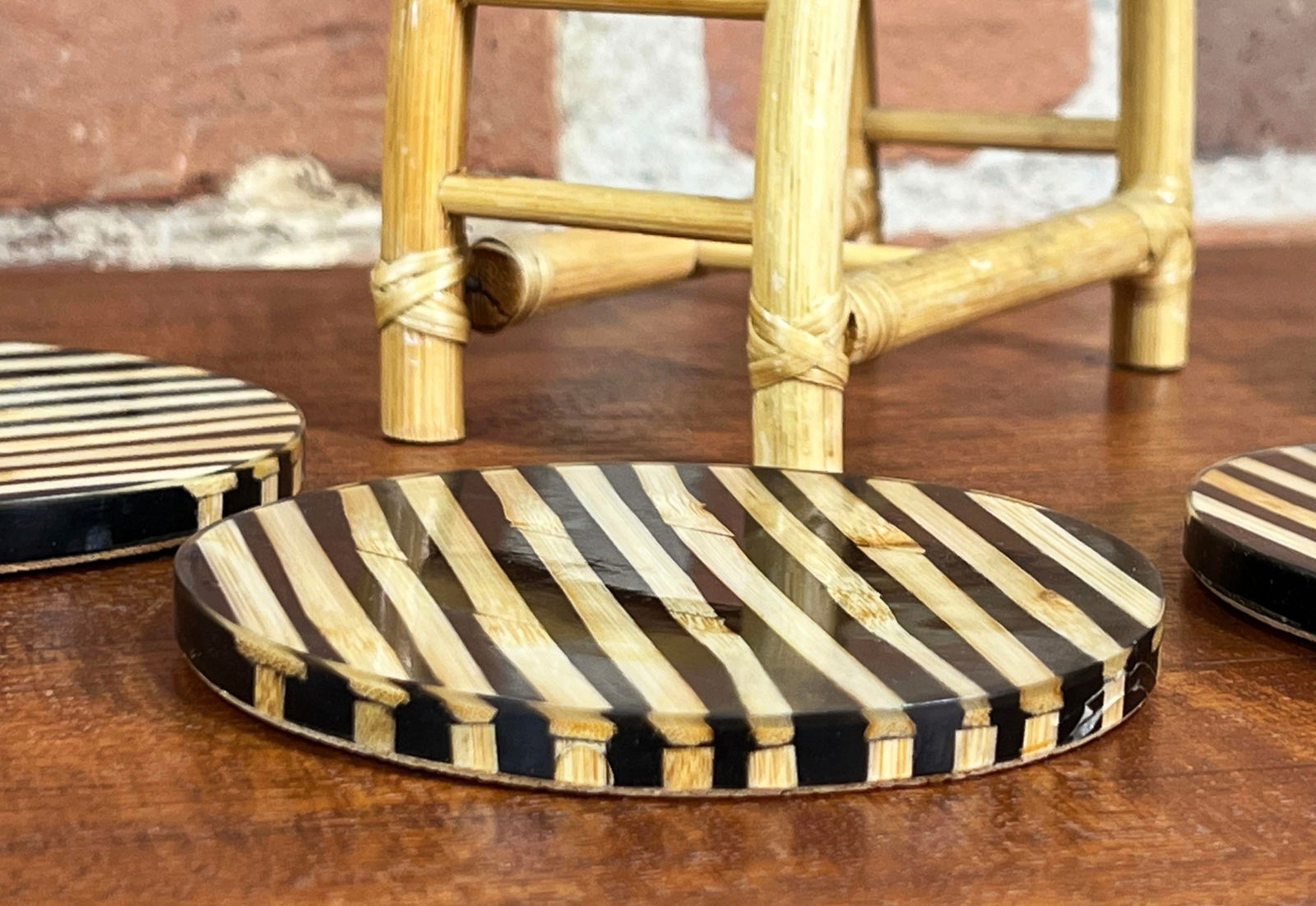 Vintage Split Bamboo Coasters W/ Arched Holder - Set of 4 - 5