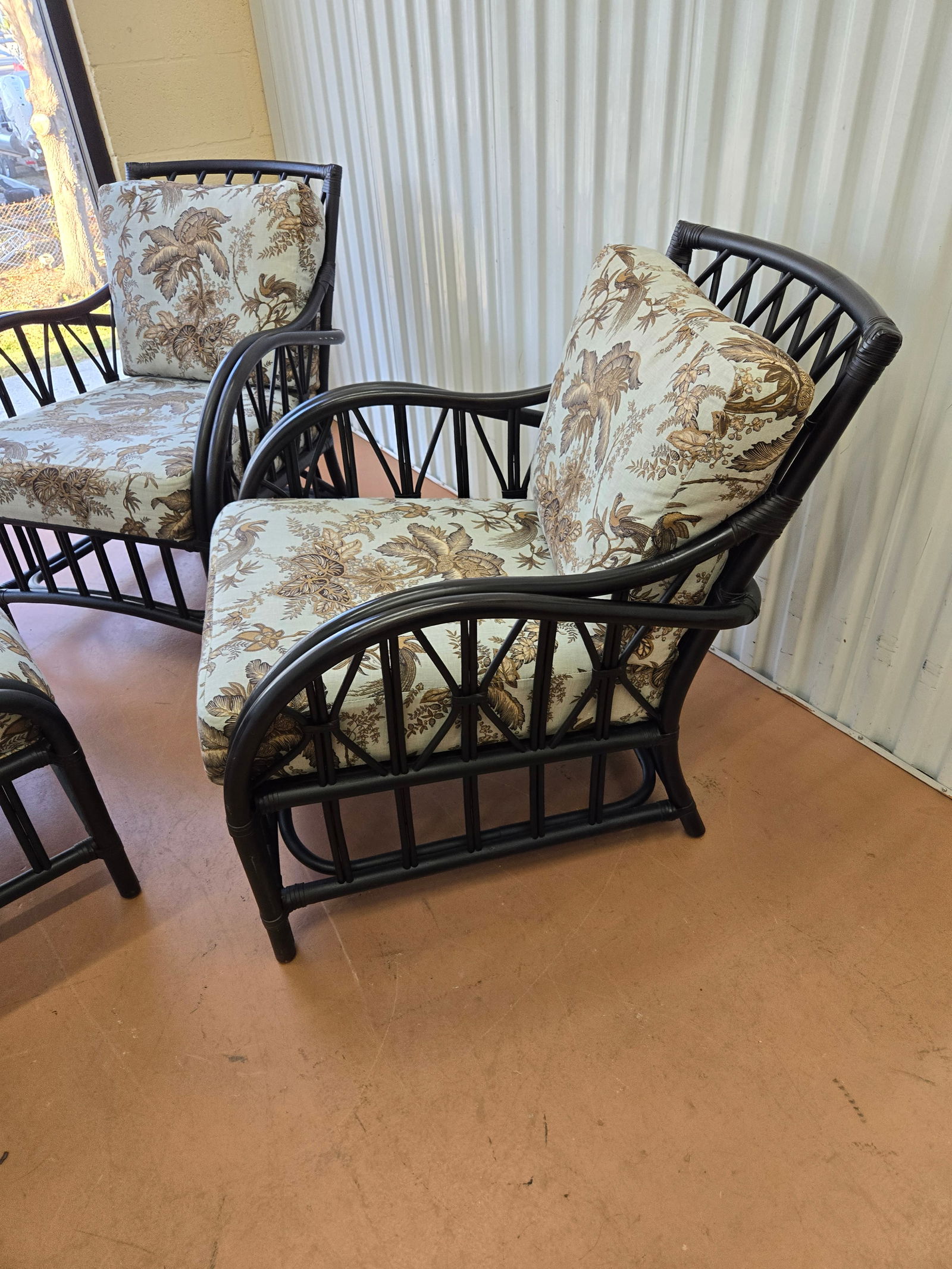 Palecek British Colony Tropical Set, 2 Chairs & 1 Ottoman - 2