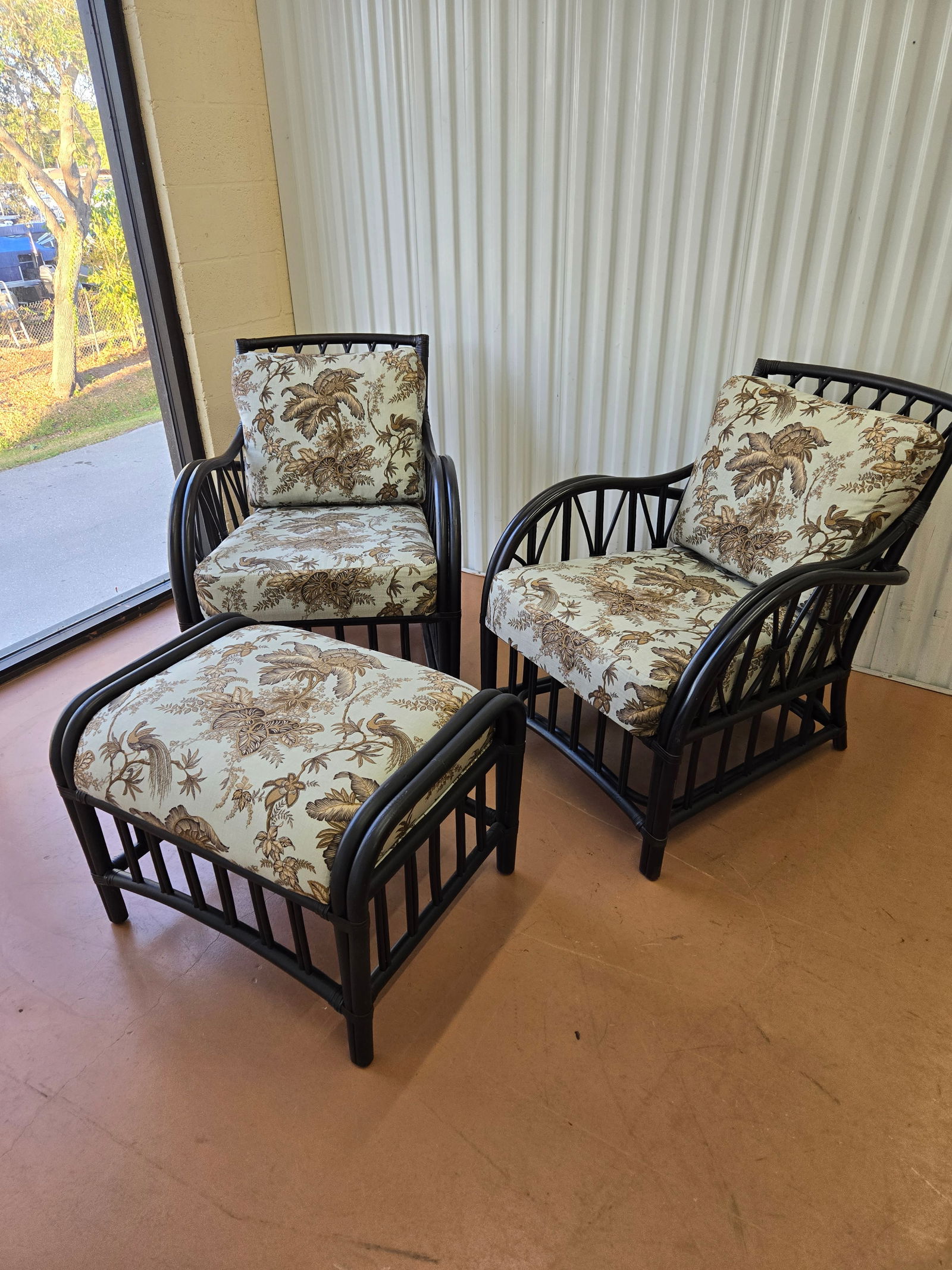 Palecek British Colony Tropical Set, 2 Chairs & 1 Ottoman - 3