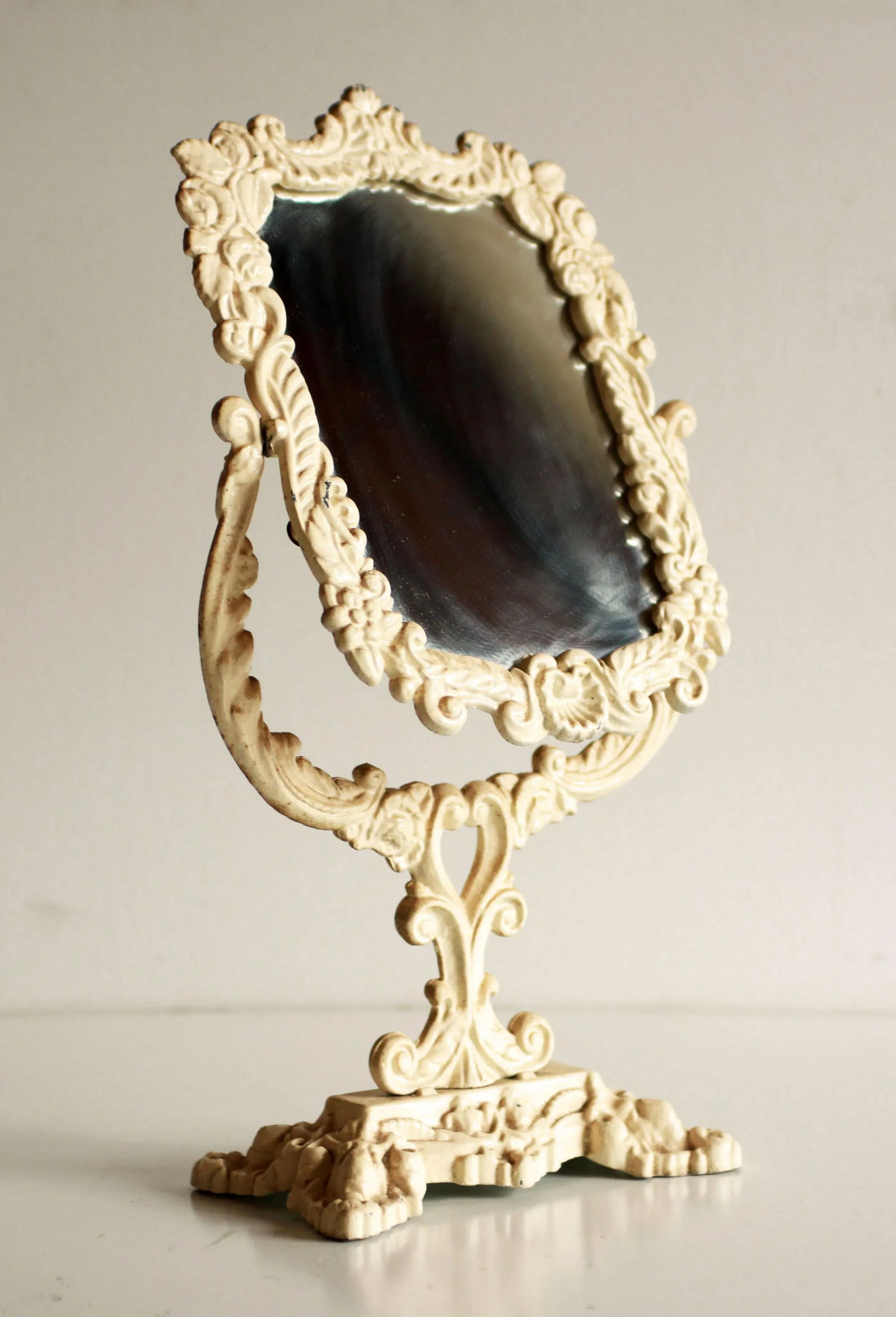Vintage Cast Iron Victorian Vanity / Dresser Make Up Mirror - 4