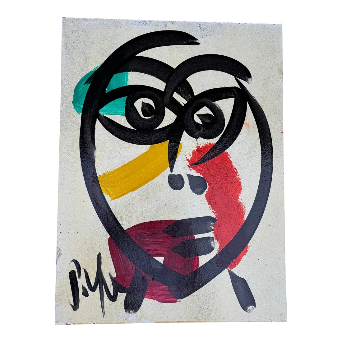 Abstract Geometric Portrait Painting on Board, Peter Keil: Abstract Geometric Portrait Painting on Canvas. Peter Robert Keil, a German artist born in 1942, has led a life immersed in creativity and expression. Known for his vibrant and emotive abstract painti