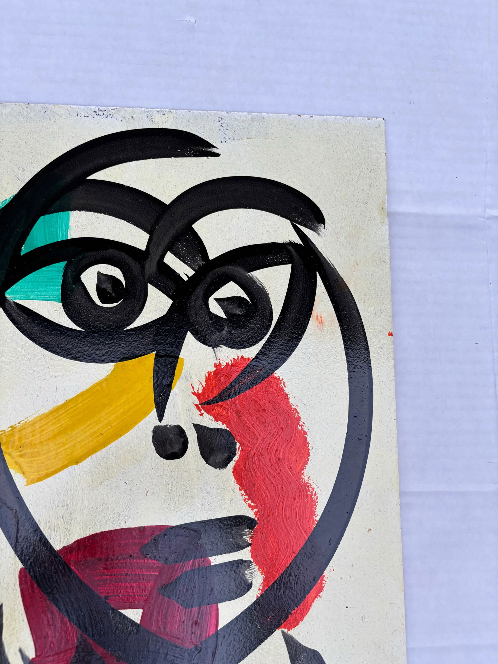 Abstract Geometric Portrait Painting on Board, Peter Keil - 2