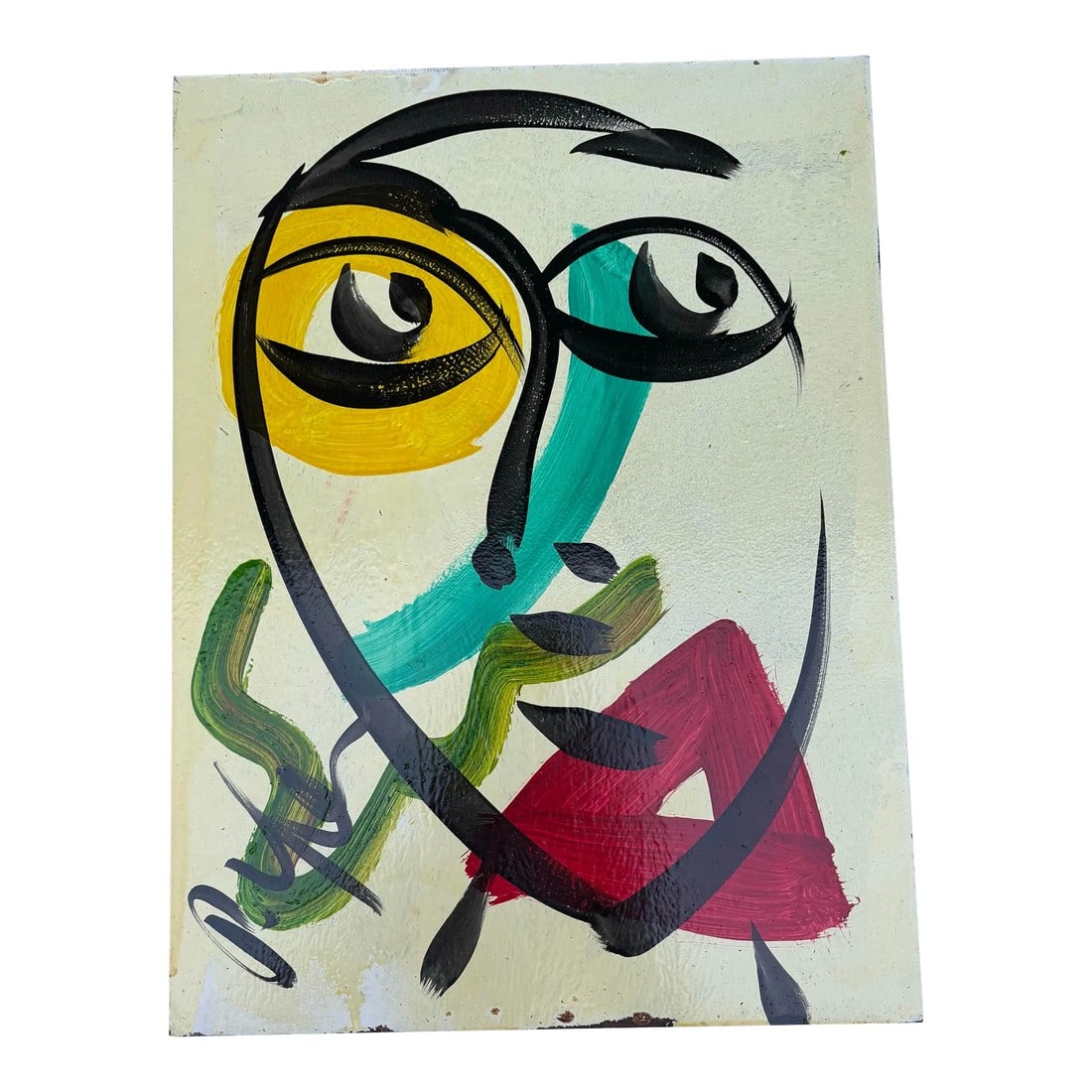 Abstract Geometric Portrait Painting on Board, Peter Keil (1 of 5)