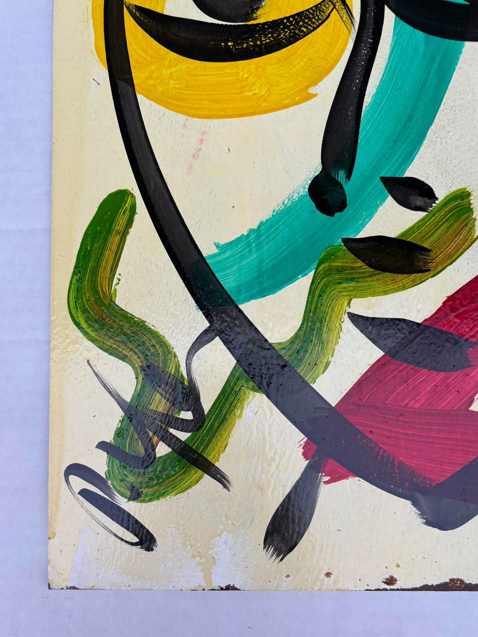 Abstract Geometric Portrait Painting on Board, Peter Keil - 4